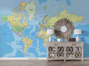 3D Blue World Map Wall Mural Wallpaper LQH 38- Jess Art Decoration