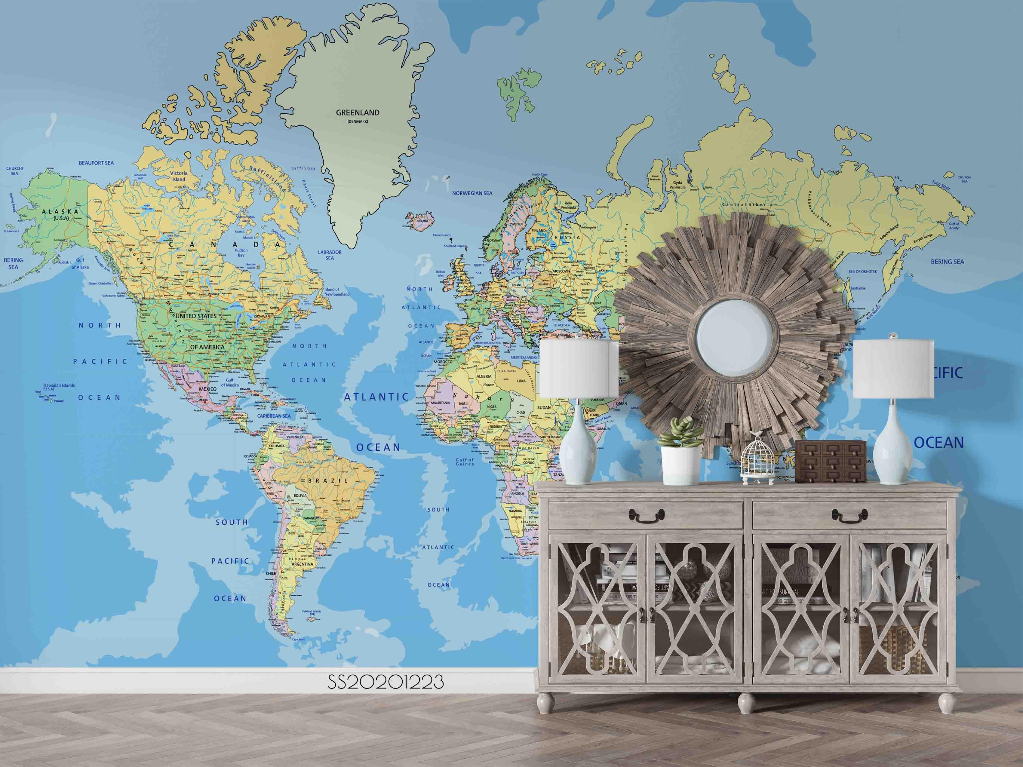 3D Blue World Map Wall Mural Wallpaper LQH 38- Jess Art Decoration