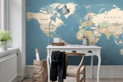 3D Blue World Map Wall Mural Wallpaper LQH 49- Jess Art Decoration