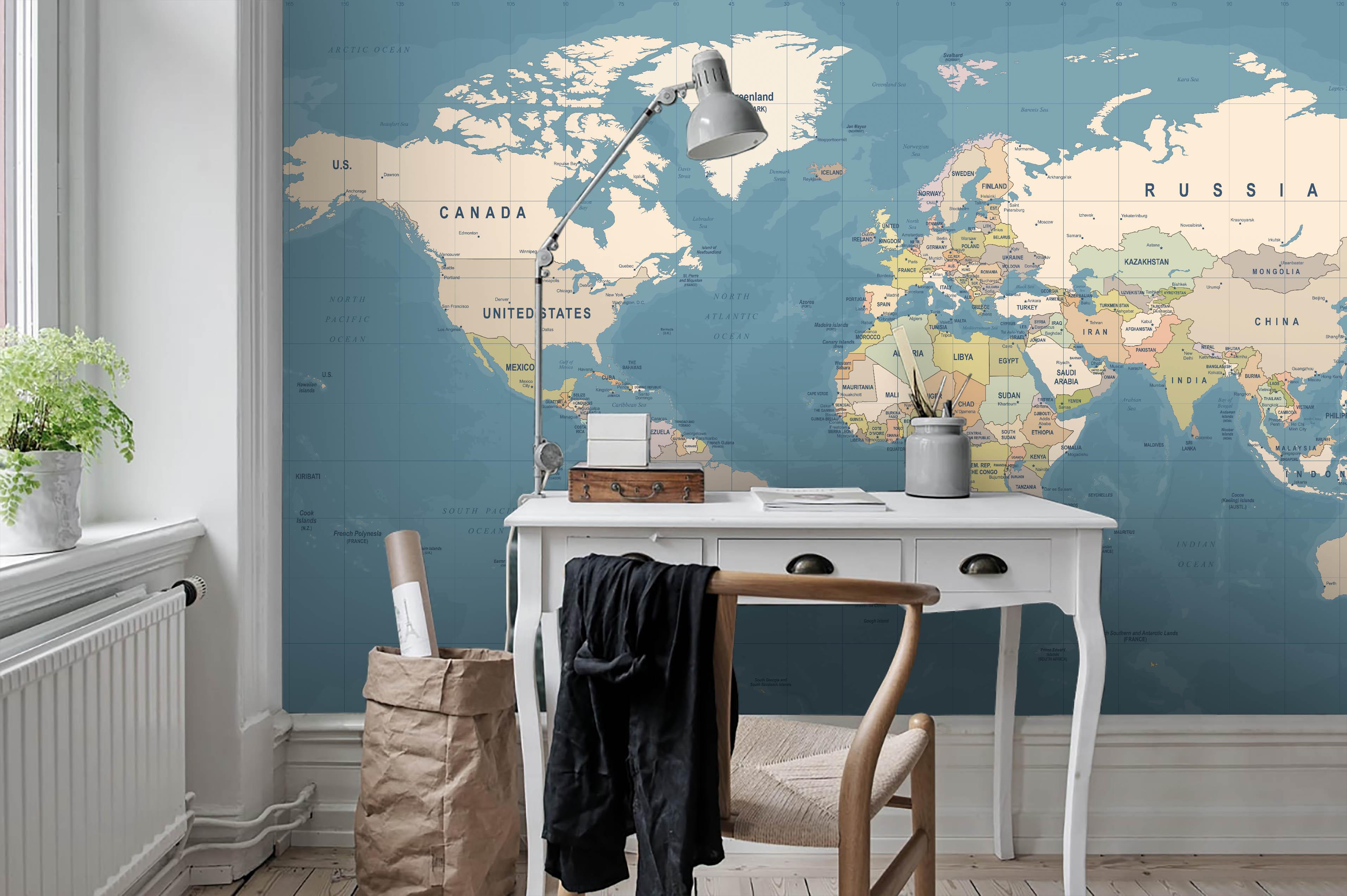 3D Blue World Map Wall Mural Wallpaper LQH 49- Jess Art Decoration