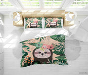 3D Cartoon Floral Plant Sloth Quilt Cover Set Bedding Set Duvet Cover Pillowcases LXL- Jess Art Decoration