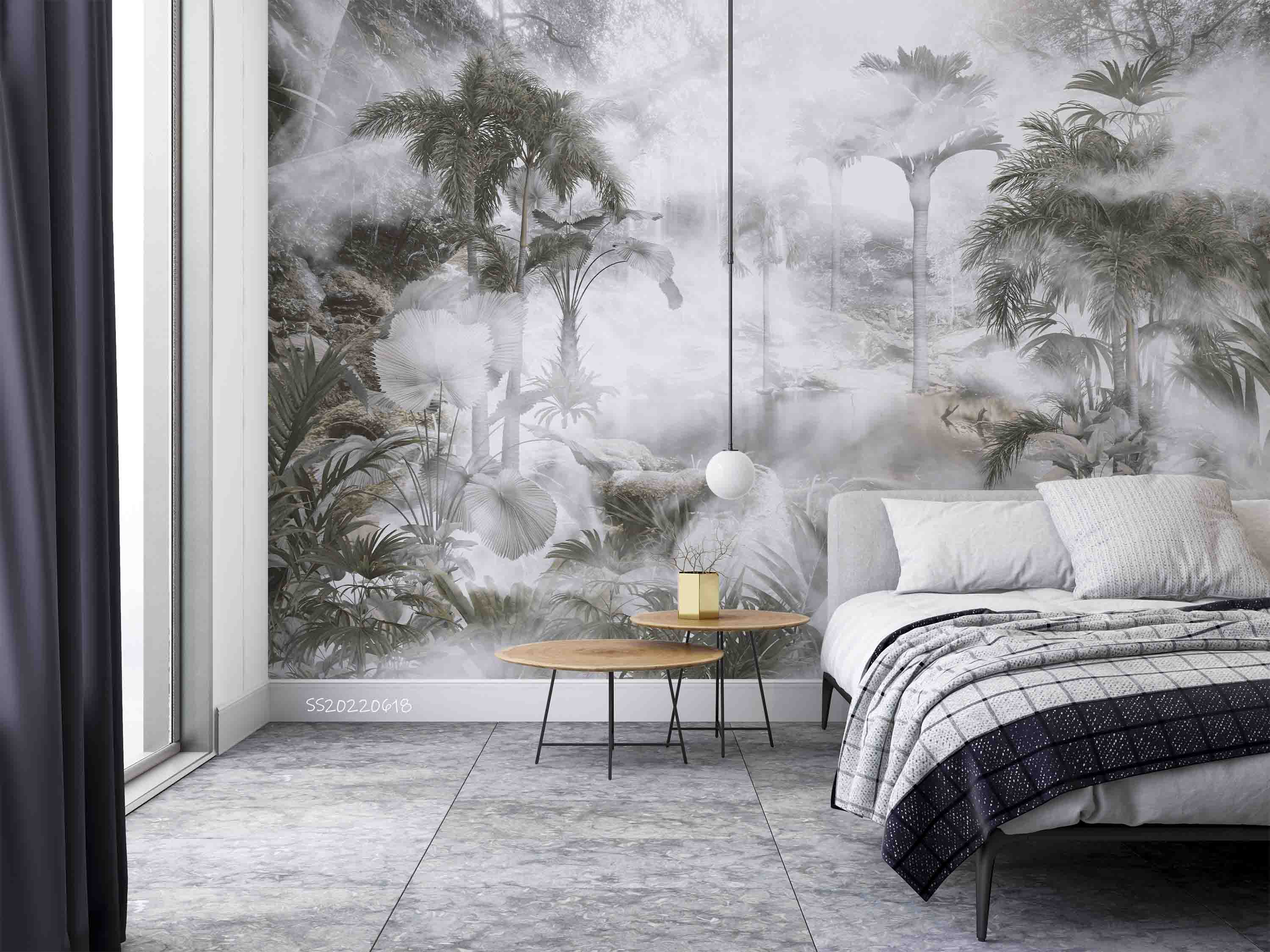3D Tropical Jungle Plant Palm Tree Misty Wall Mural Wallpaper GD 859- Jess Art Decoration