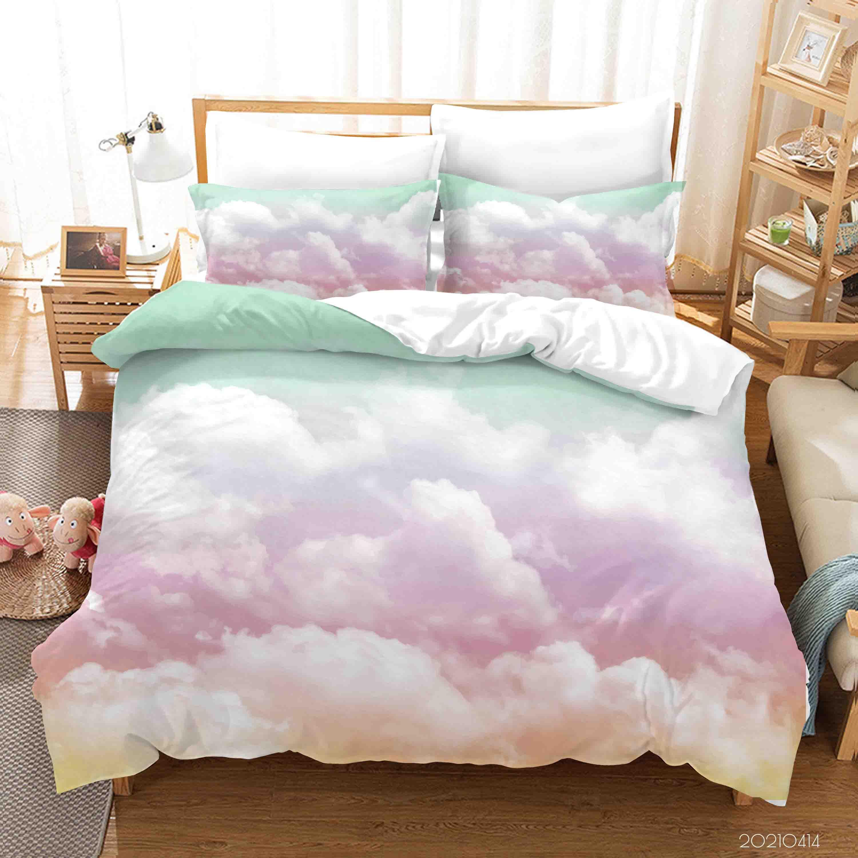 3D Watercolor Cloud Quilt Cover Set Bedding Set Duvet Cover Pillowcases 6- Jess Art Decoration