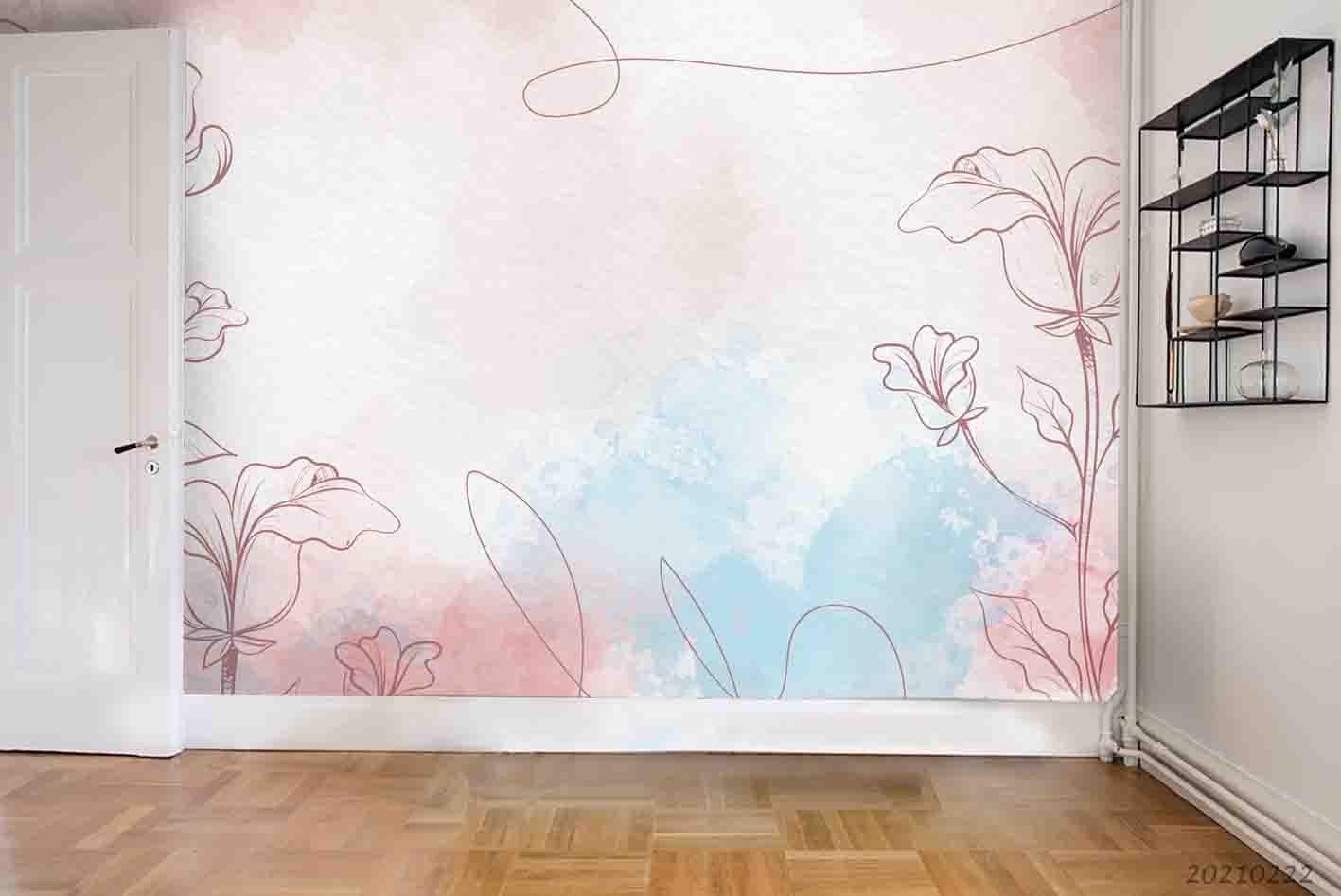 3D Watercolor Pink Floral Wall Mural Wallpaper LQH 97- Jess Art Decoration