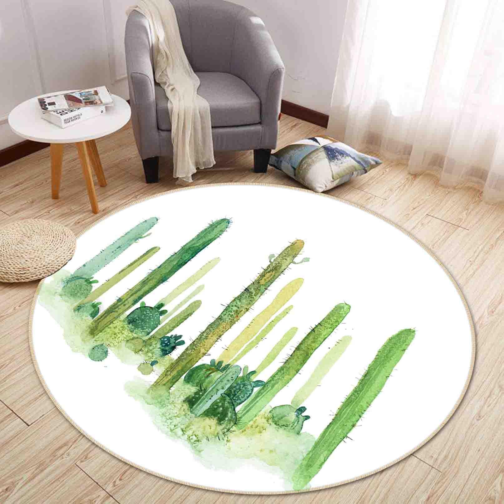 3D Watercolor Green Cactus Non-Slip Round Rug Mat 98- Jess Art Decoration