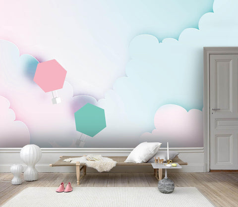 3D Abstract Blue Sky White Cloud Parachute Wall Mural Wallpaper 146- Jess Art Decoration