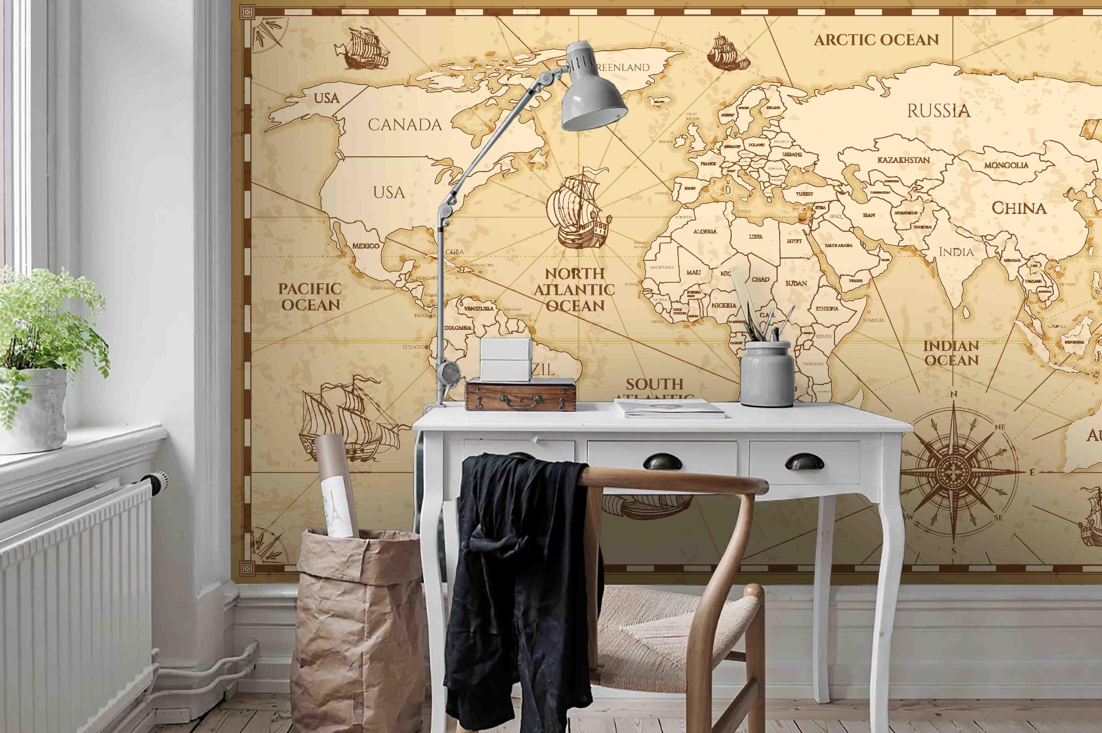 3D Vintage World Map Wall Ship Mural Wallpaper 26- Jess Art Decoration