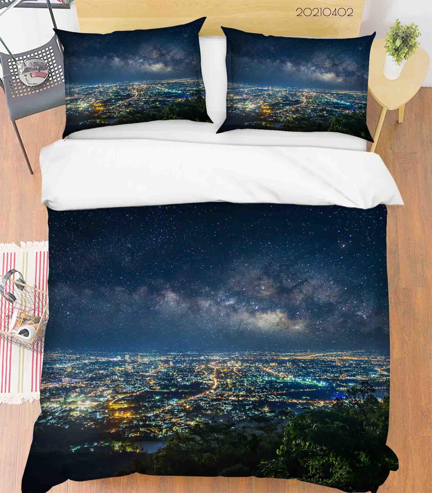 3D Starry Sky City Night View Quilt Cover Set Bedding Set Duvet Cover Pillowcases 19 LQH- Jess Art Decoration