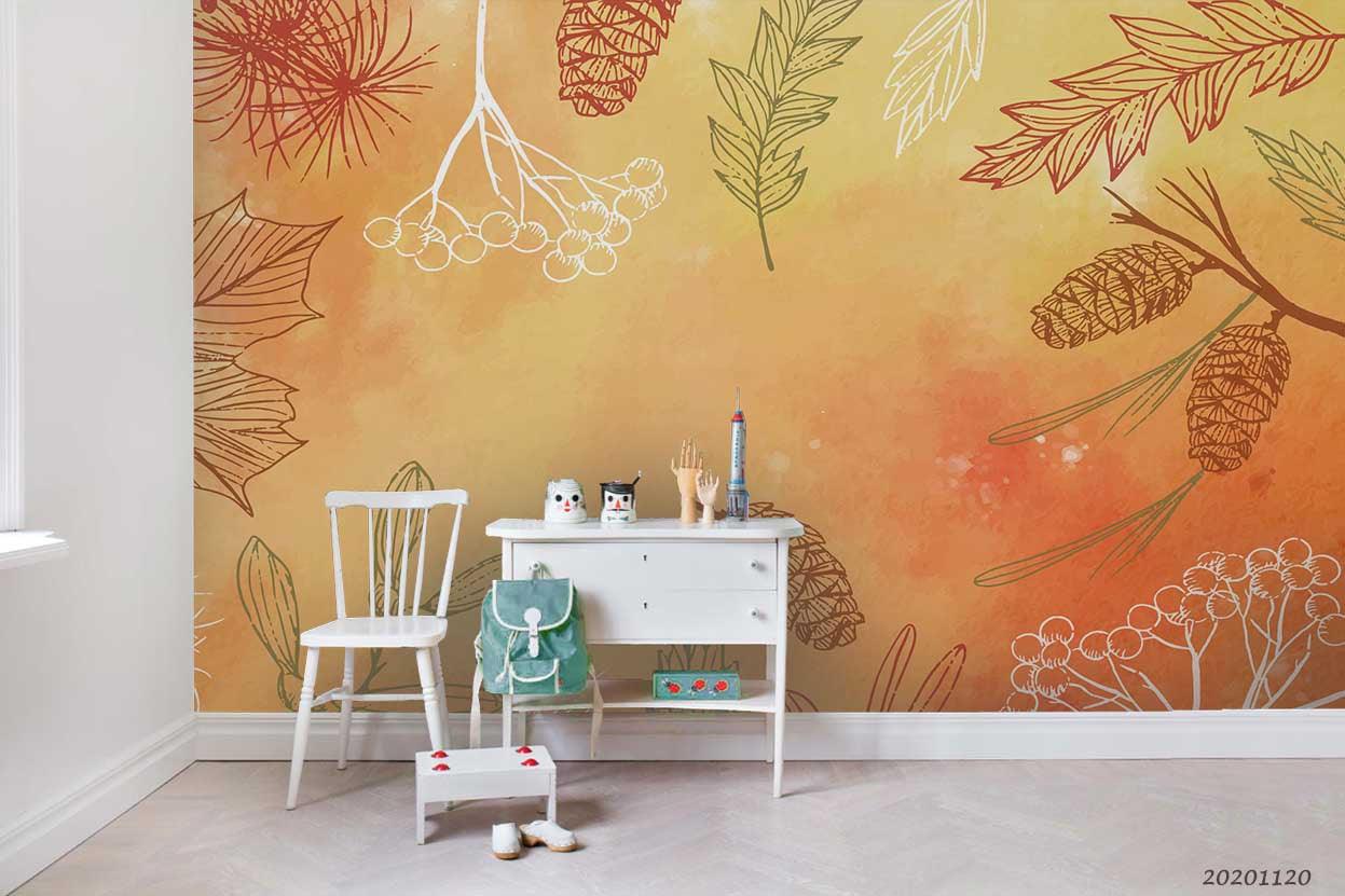3D Hand Drawn Autumn Maple Leaves Plant Wall Mural Wallpaper LXL- Jess Art Decoration