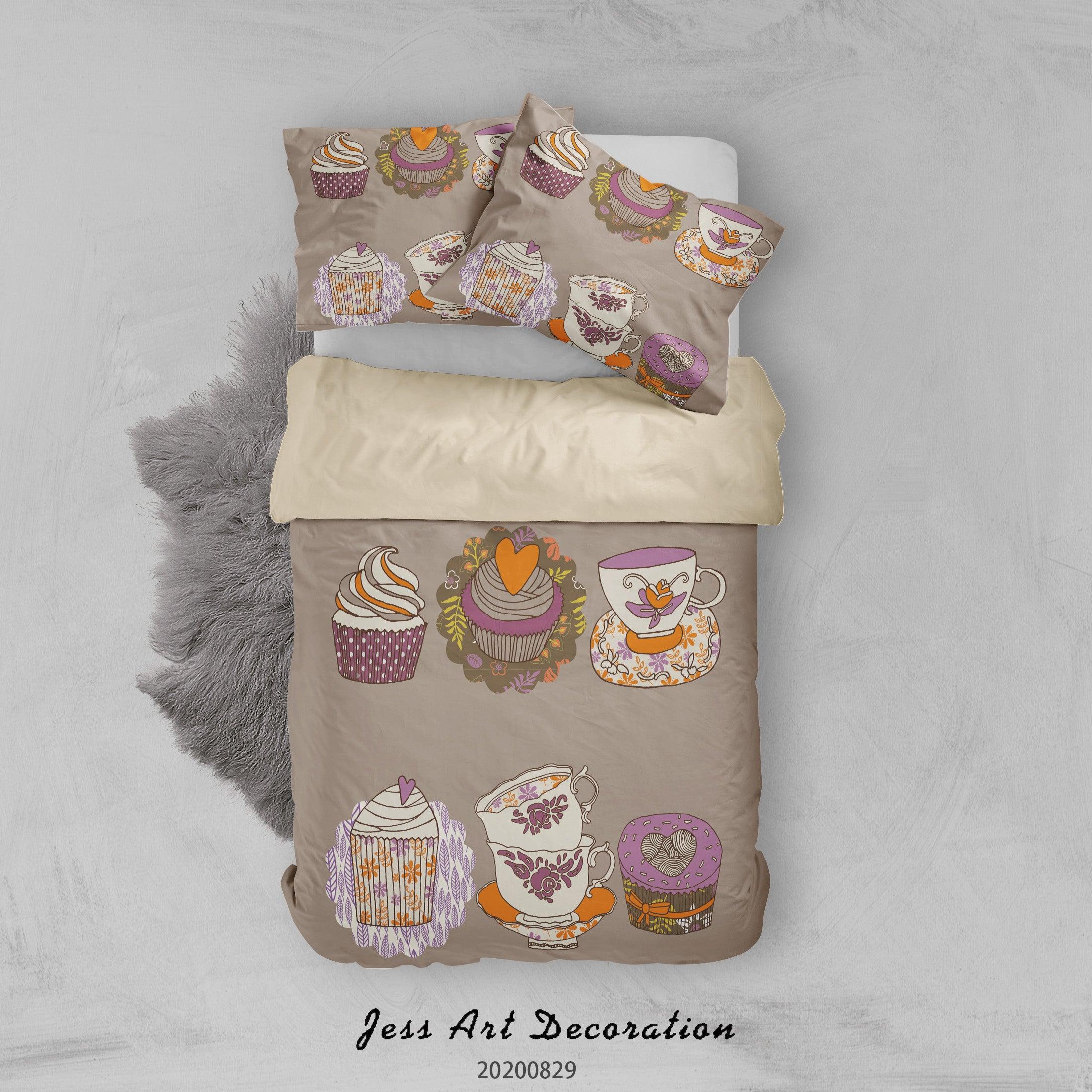3D Abstract Hand Draw Cartoon Cake Teacup Pattern Quilt Cover Set Bedding Set Duvet Cover Pillowcases WJ 3554- Jess Art Decoration