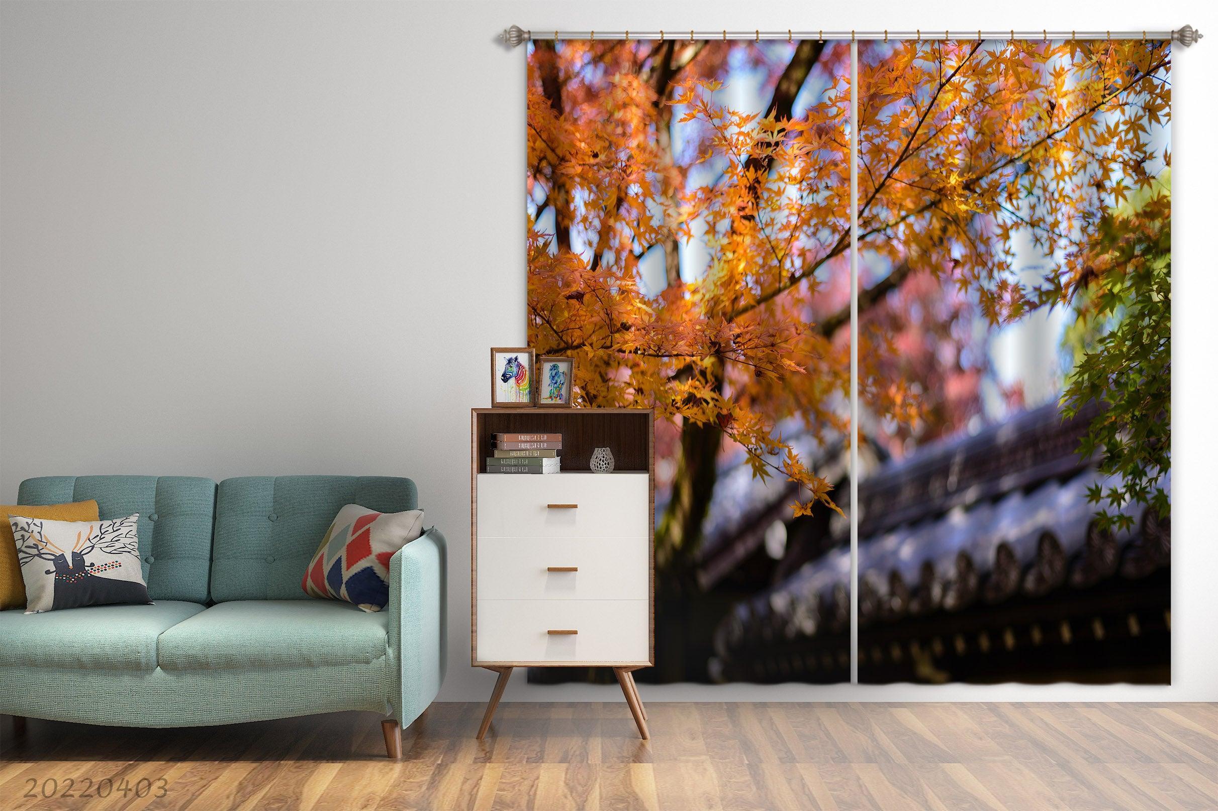3D Landscape Maple Yellow Leaf Eaves Curtains and Drapes GD 3213- Jess Art Decoration
