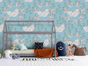 3D White Cat Flower Pattern Wall Mural Wallpaper A92 LQH- Jess Art Decoration