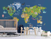 3D Cartoon Blue World Map Wall Mural Wallpaper LQH 212- Jess Art Decoration