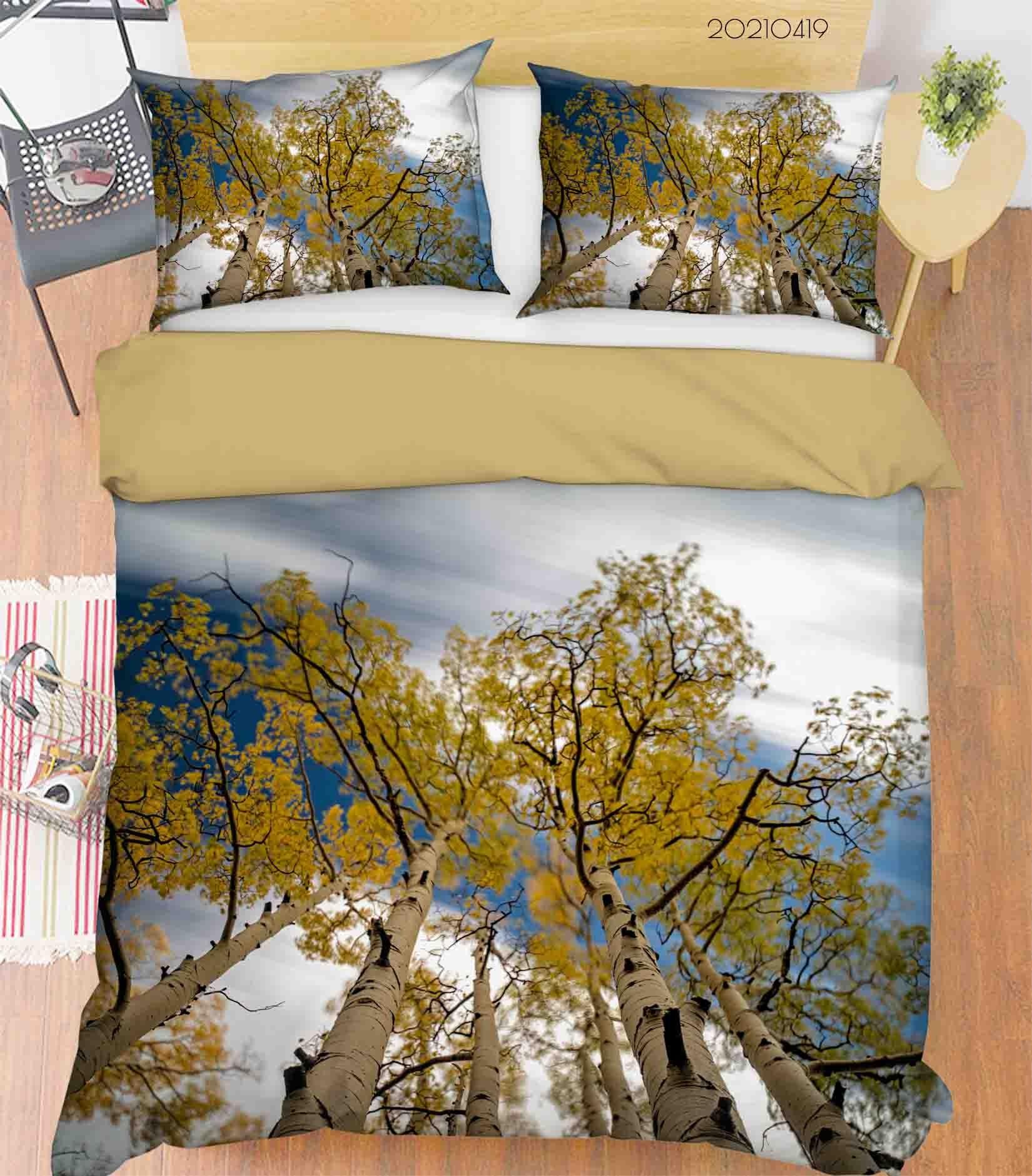 3D Sky Cloud Birch Forest Quilt Cover Set Bedding Set Duvet Cover Pillowcases 222- Jess Art Decoration