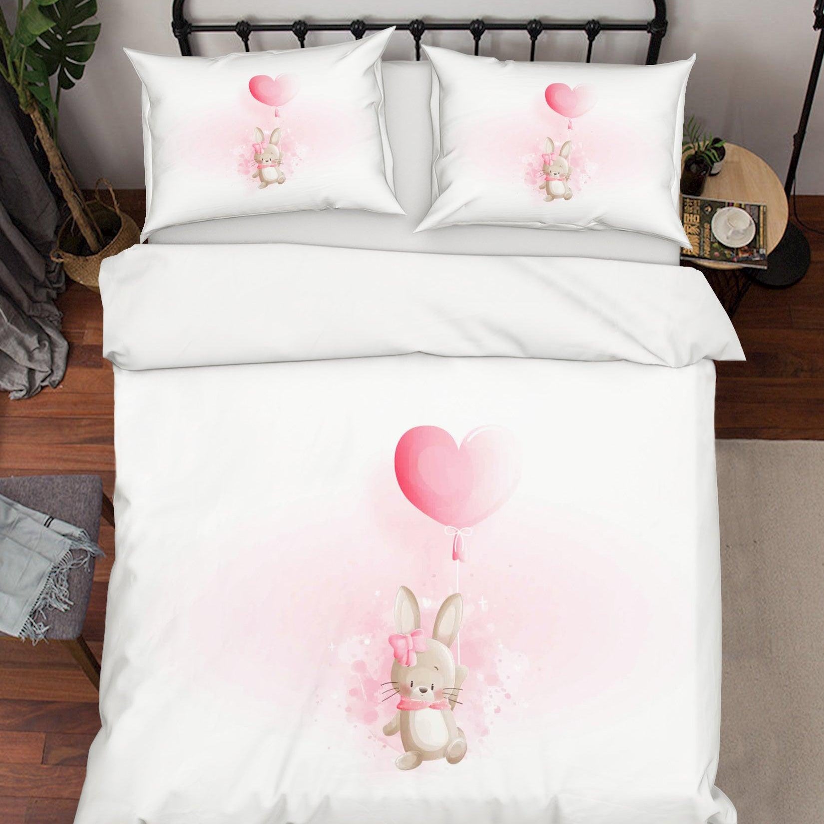 3D White Red Rabbit Heart Balloon Quilt Cover Set Bedding Set Duvet Cover Pillowcases SF70- Jess Art Decoration