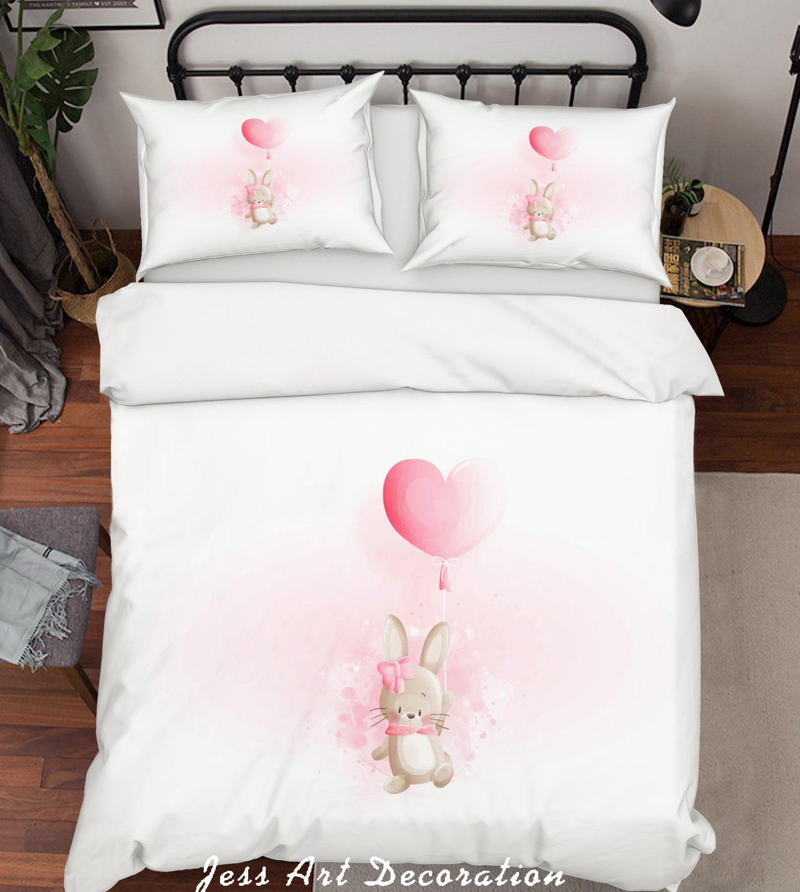 3D White Red Rabbit Heart Balloon Quilt Cover Set Bedding Set Duvet Cover Pillowcases SF70- Jess Art Decoration