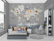 3D World Map Animal Plant Wall Mural Wallpaper GD 2570- Jess Art Decoration
