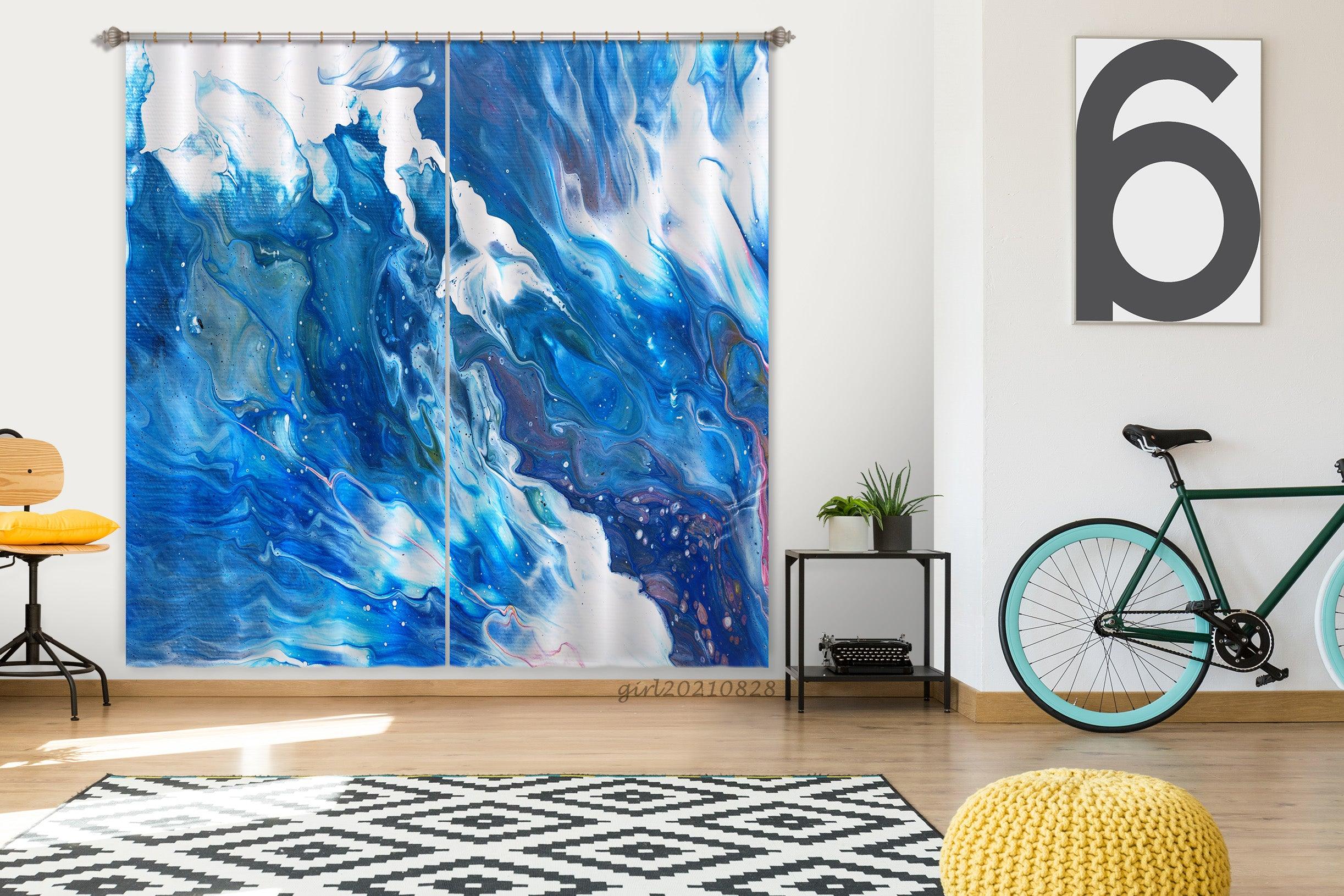 3D Abstract Blue Oil Painting Curtains and Drapes LQH 47- Jess Art Decoration