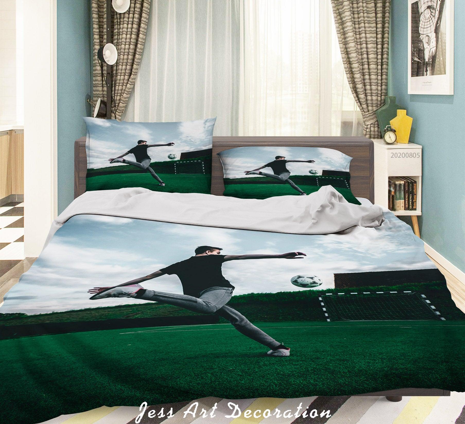 3D Football Player Shooting Soccer Quilt Cover Set Bedding Set Duvet Cover Pillowcases LXL 73- Jess Art Decoration
