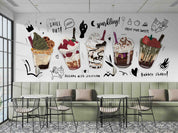 3D Cartoon Ice Cream Bubble Tea Pearl Tea Milk Tea Shop Wall Mural Wallpaper JN 34- Jess Art Decoration