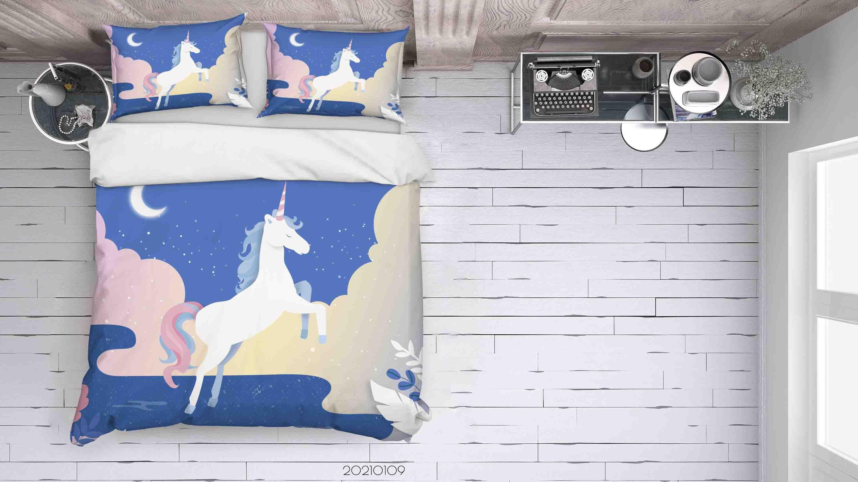 3D Night Sky Stars Unicorn Quilt Cover Set Bedding Set Duvet Cover Pillowcases 5 LQH- Jess Art Decoration