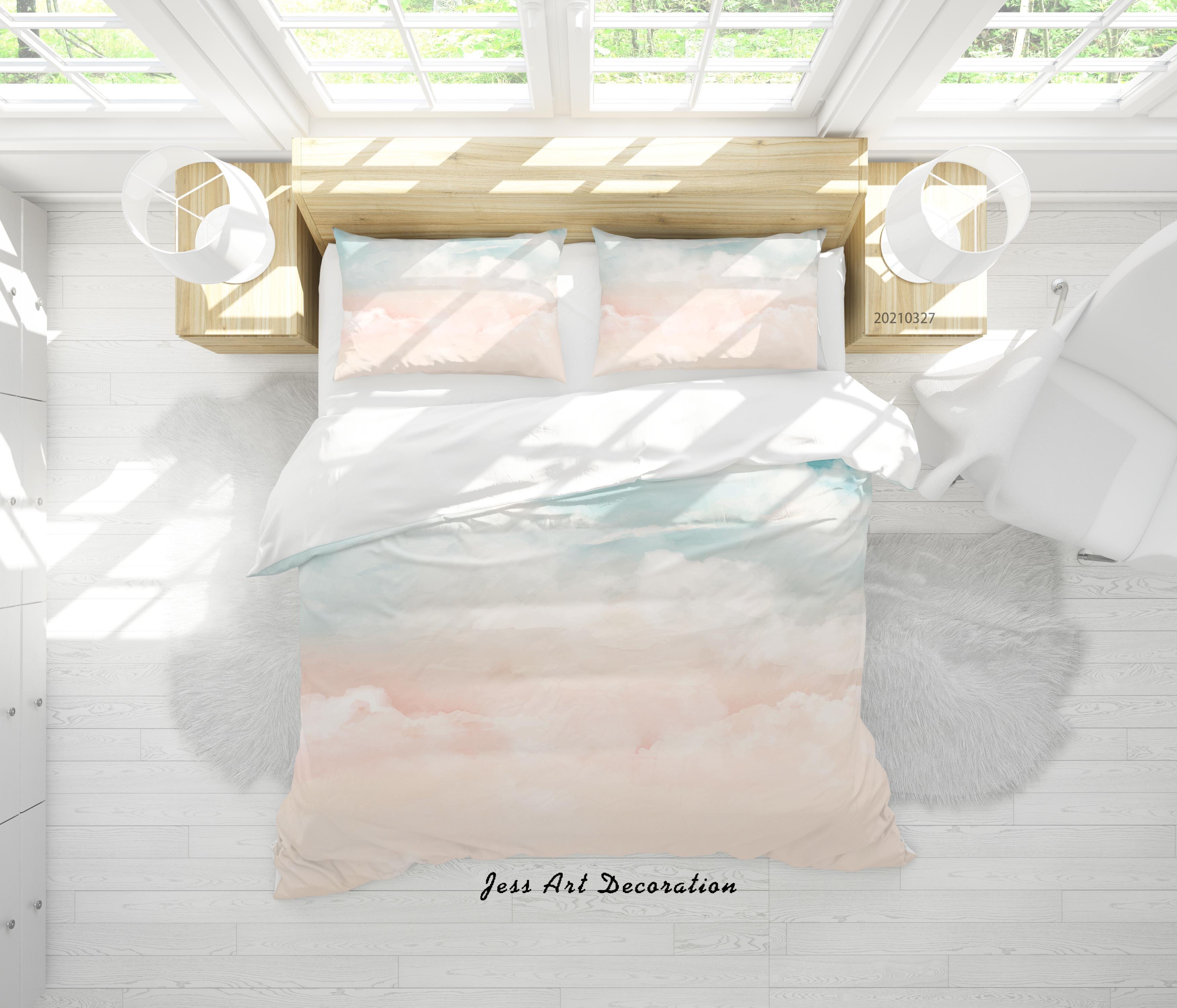 3D Watercolor Sky Cloud Quilt Cover Set Bedding Set Duvet Cover Pillowcases 62- Jess Art Decoration
