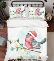 3D White Branch Bird Christmas Hat Quilt Cover Set Bedding Set Duvet Cover Pillowcases SF18- Jess Art Decoration