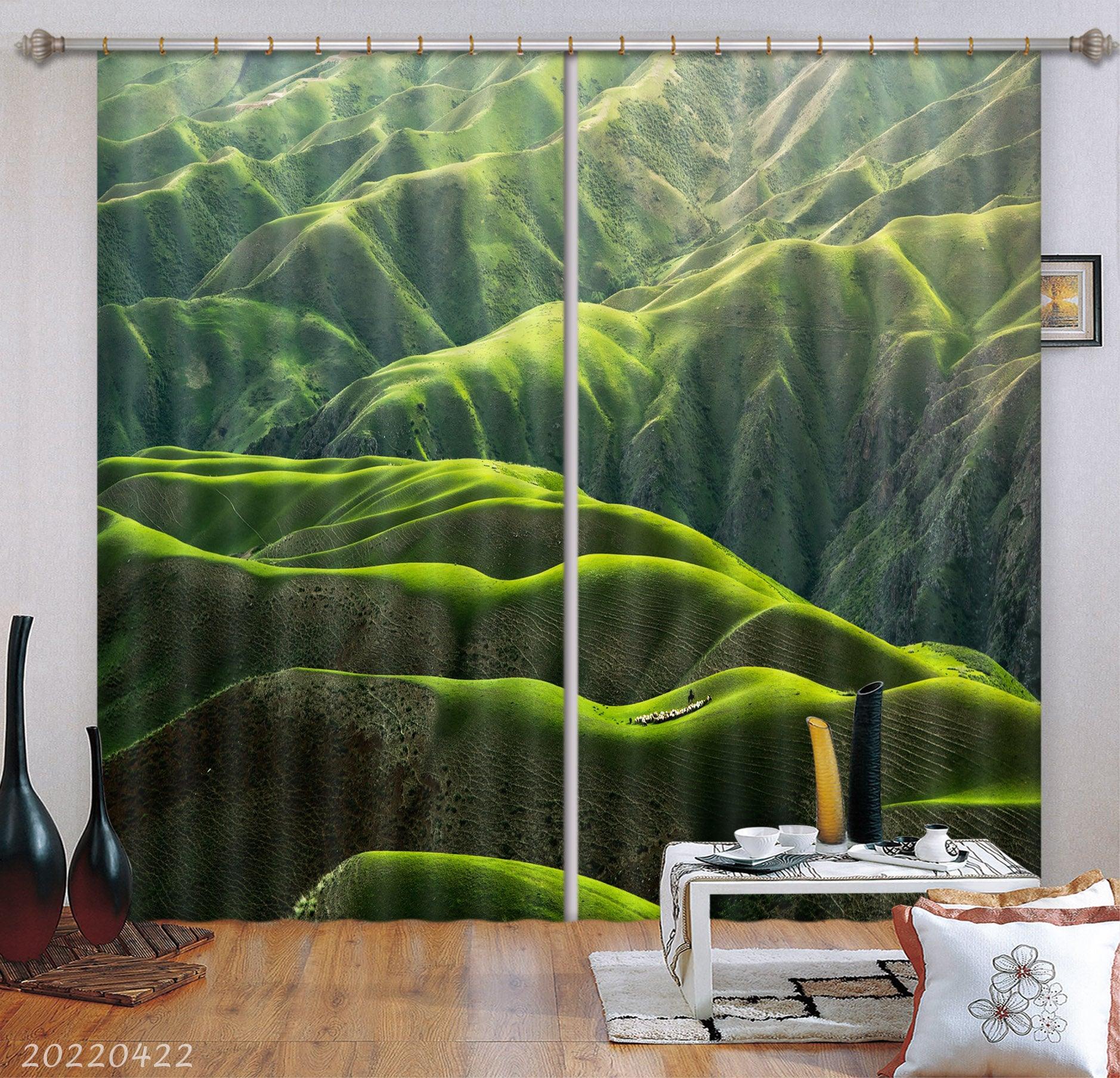 3D Landscape Mountain Green Vegetation Curtains and Drapes GD 4198- Jess Art Decoration