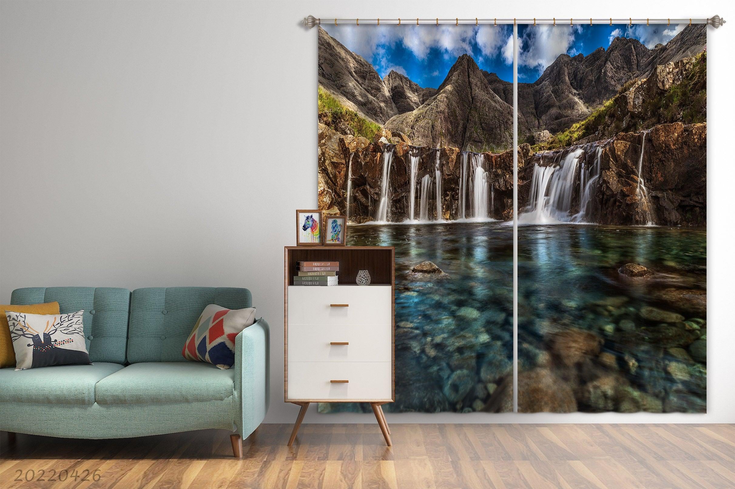 3D Landscape Mountain Peak Waterfall Lake Curtains and Drapes GD 4902- Jess Art Decoration