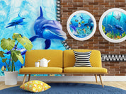 3D Dolphin Underwater World Wall Mural Wallpaper LQH 337- Jess Art Decoration