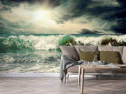 3D Green Sea Waves Dark Clouds Wall Mural Wallpaper GD 2362- Jess Art Decoration