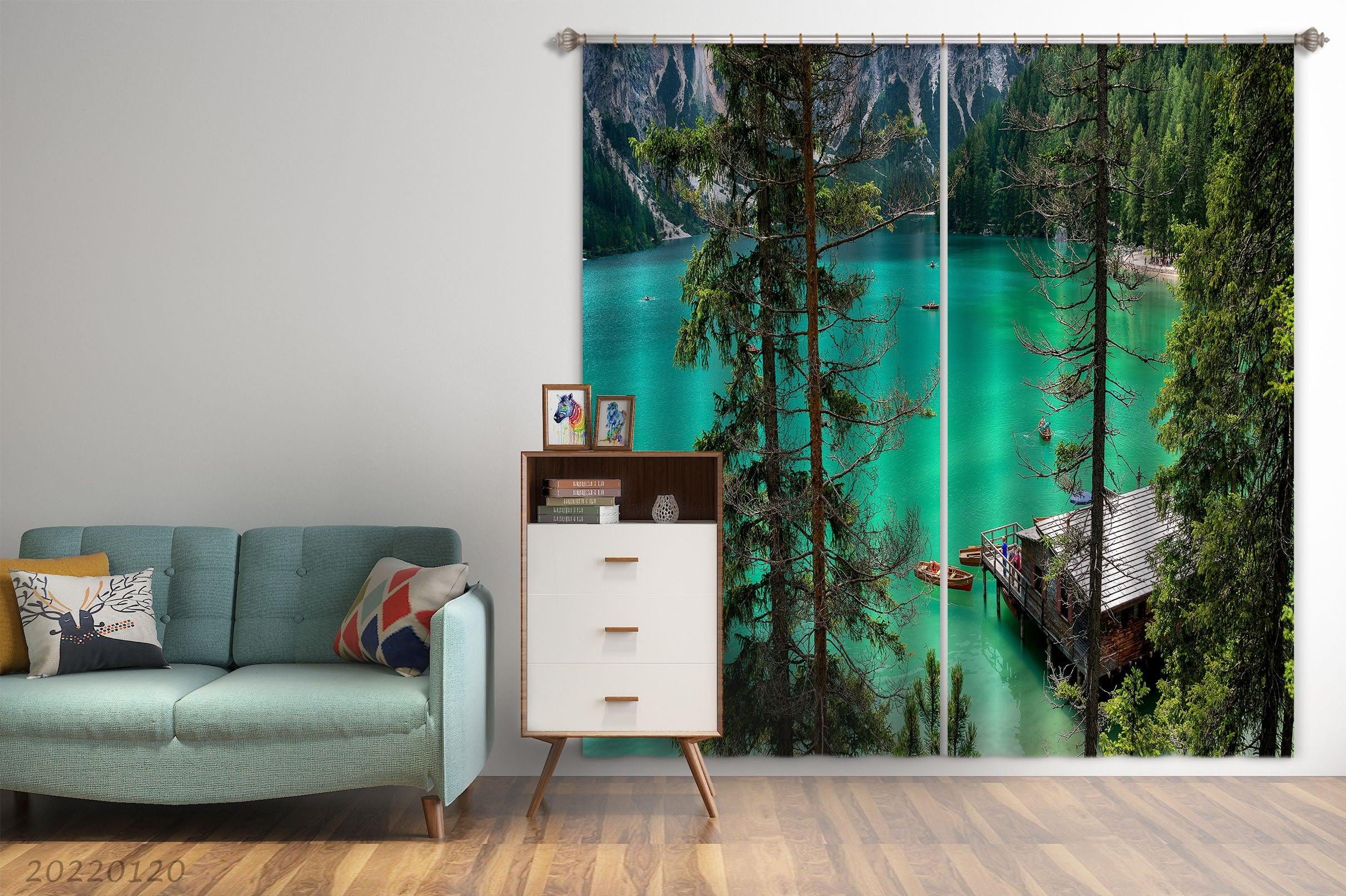 3D Mountain Green Lake Metasequoia Curtains and Drapes GD 1779- Jess Art Decoration