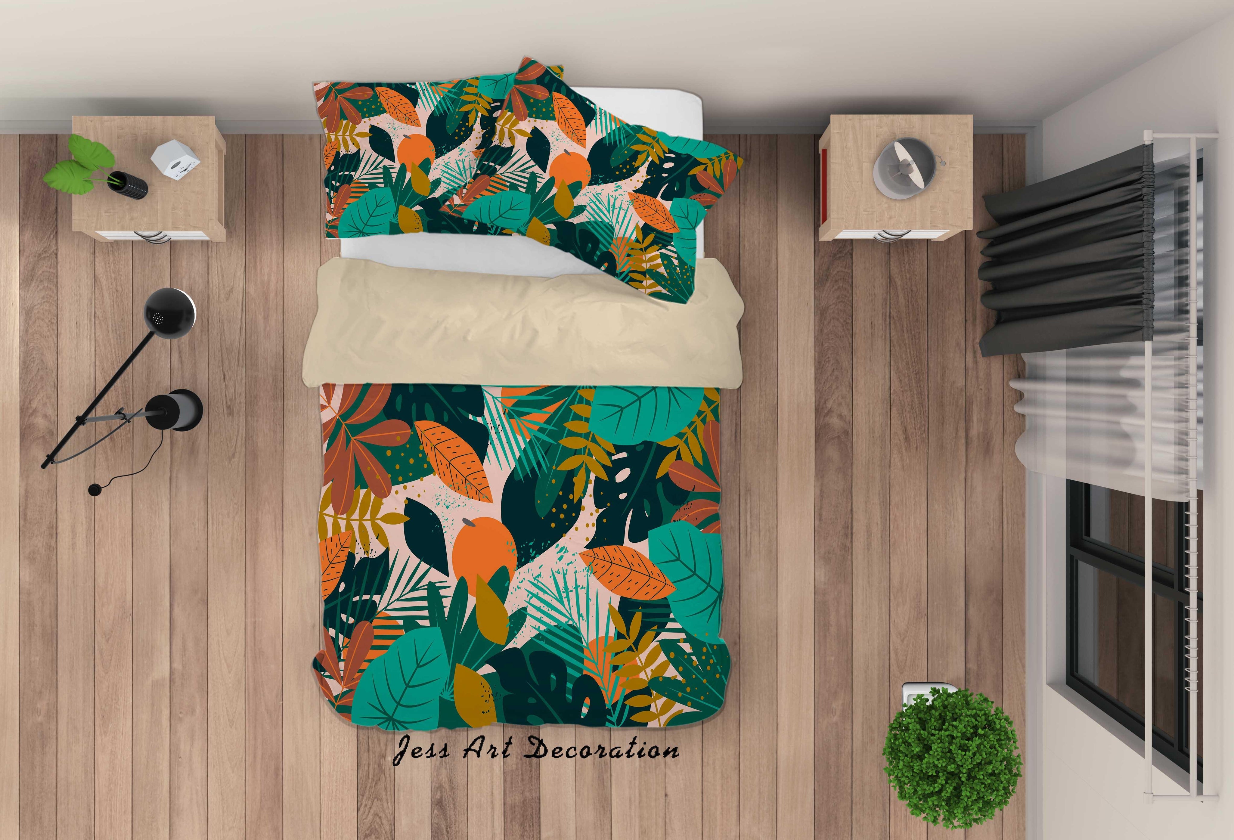 3D Abstract Green Leaf Quilt Cover Set Bedding Set Duvet Cover Pillowcases A039 LQH- Jess Art Decoration