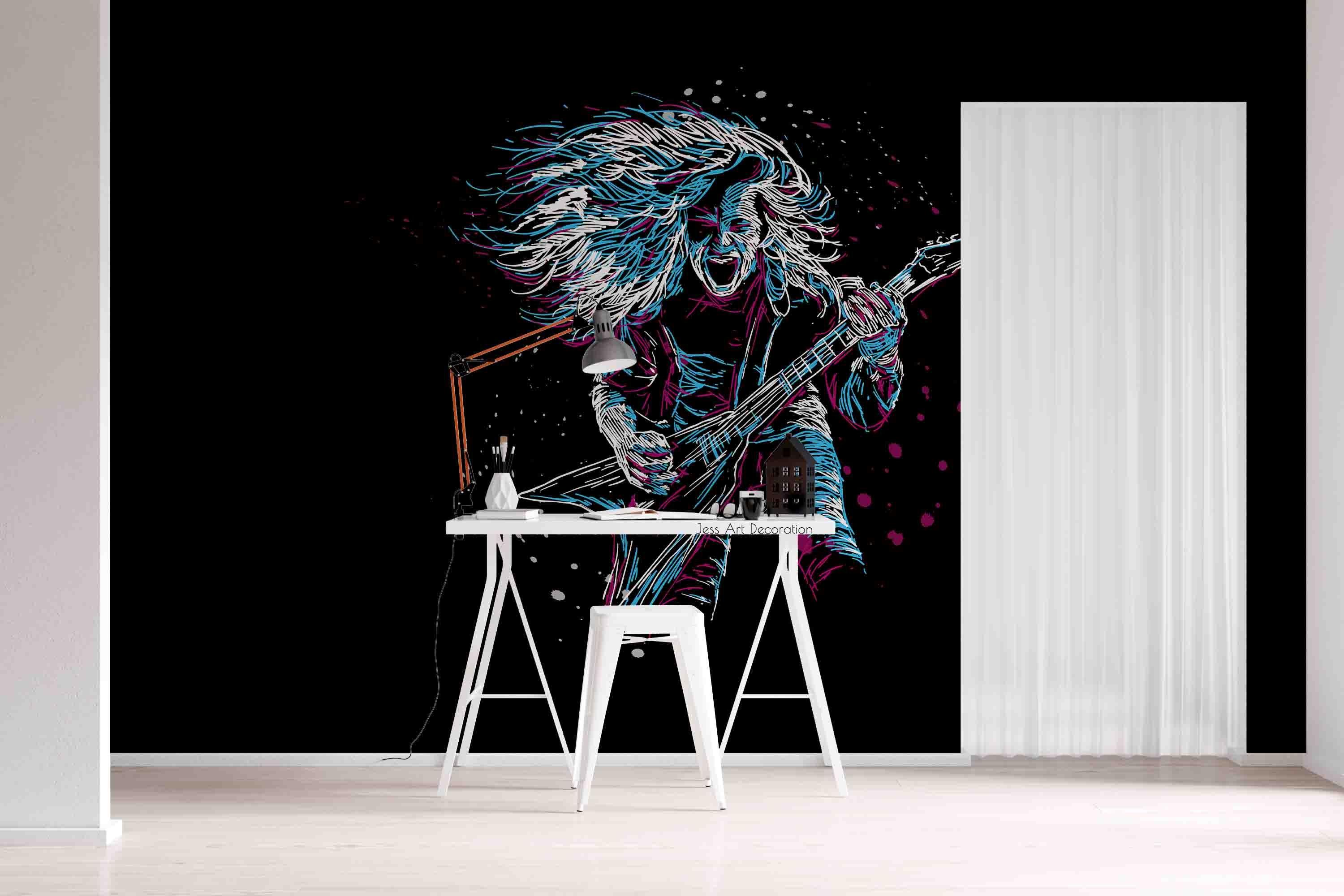 3D Graffiti Rock Divas Guitar Wall Mural Wallpaper GD 2811- Jess Art Decoration