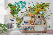 3D Cartoon World Map Animals Wall Mural Wallpaper LQH 168- Jess Art Decoration
