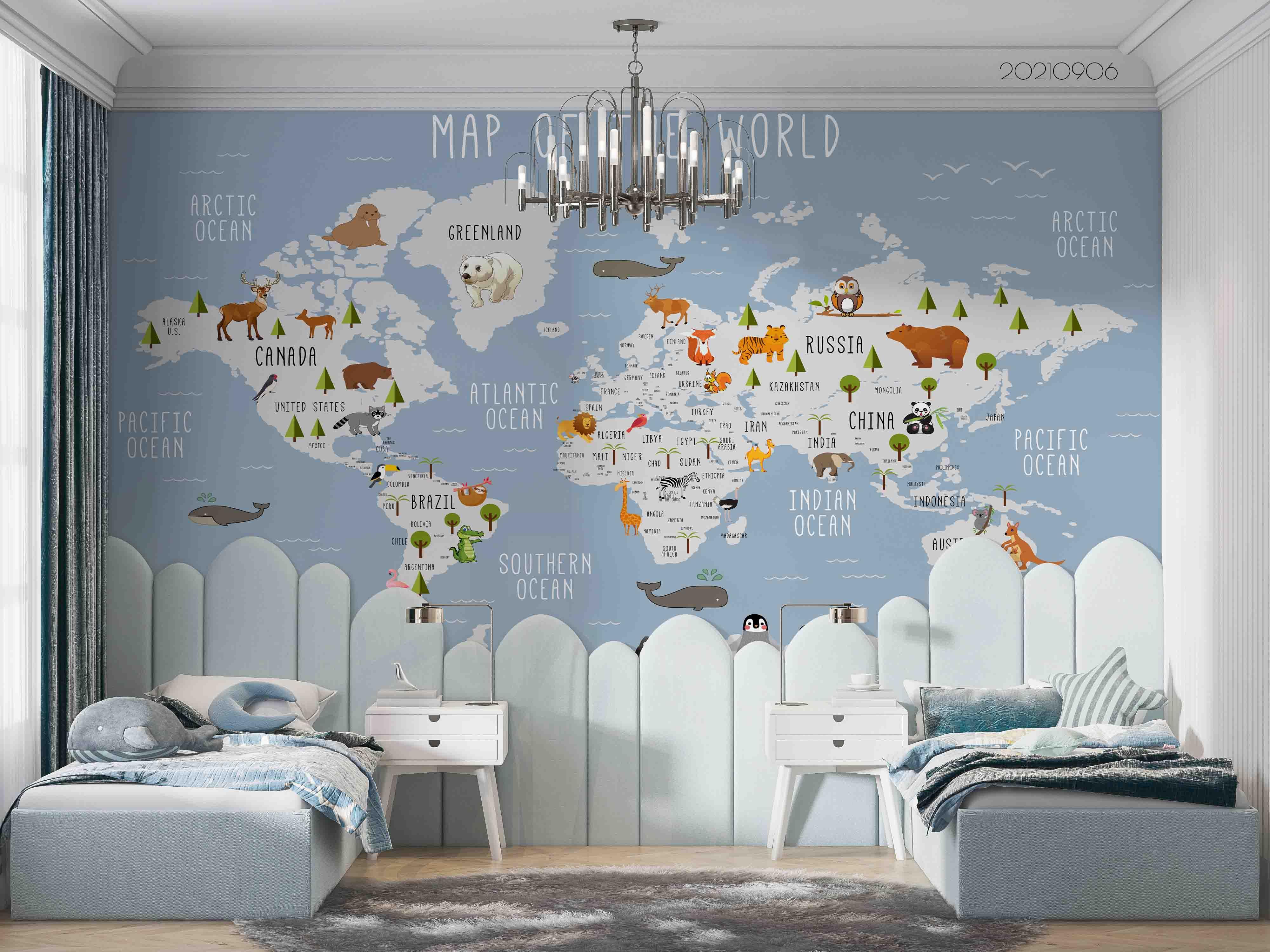 3D Blue World Map Wall Mural Wallpaper LQH 547- Jess Art Decoration