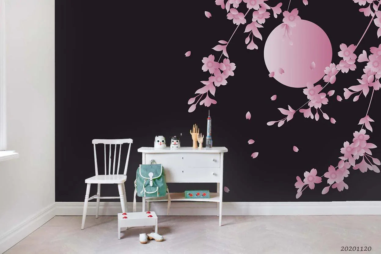 3D Japan Night View Floral Moon Wall Mural Wallpaper LQH 266- Jess Art Decoration