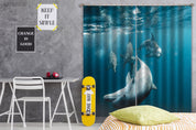 3D Blue Seabed Dolphin Pattern Curtains and Drapes GD 816- Jess Art Decoration