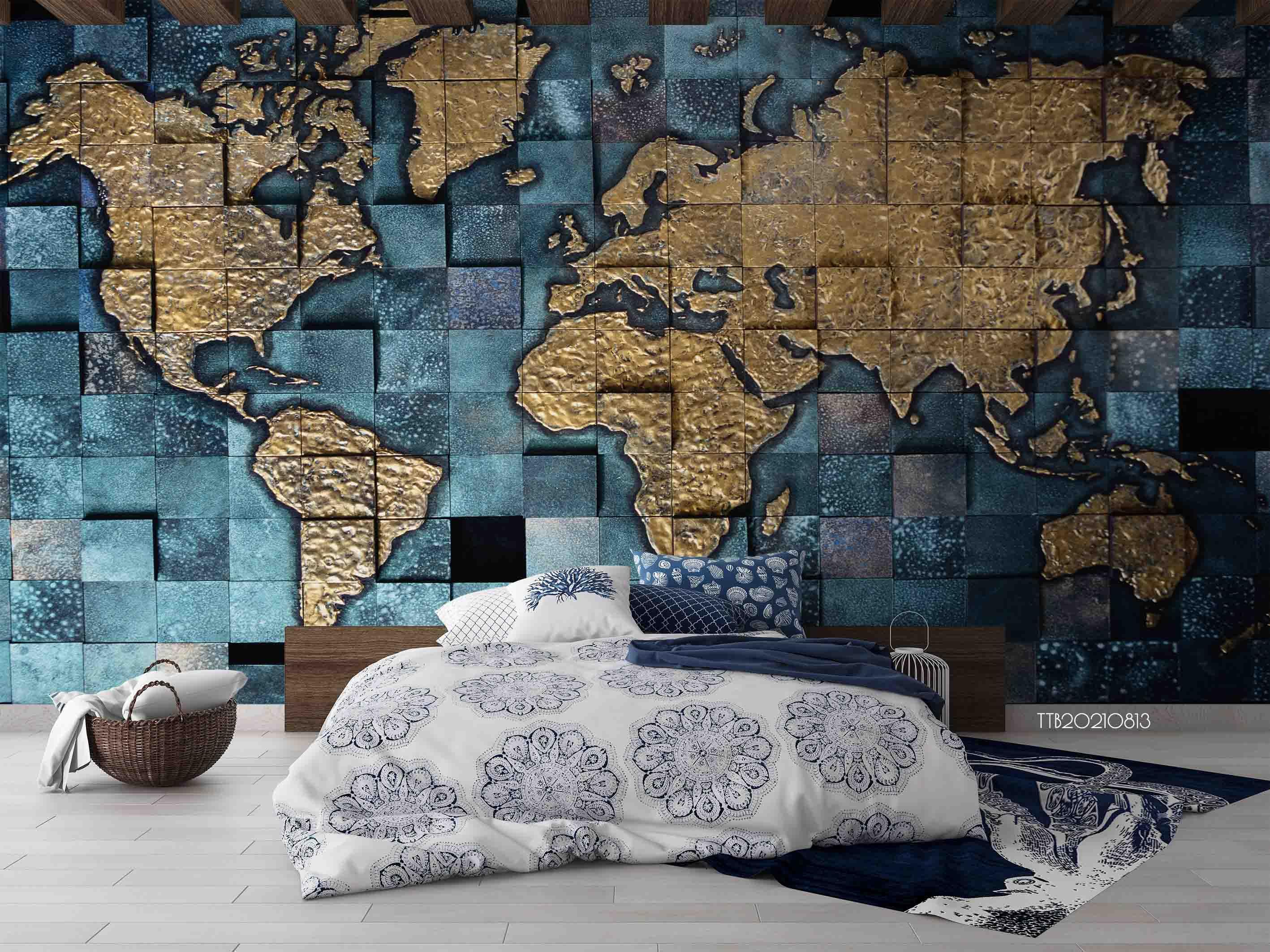3D Mosaic Marble Abstract Map World Wall Mural Wallpaper 5101- Jess Art Decoration