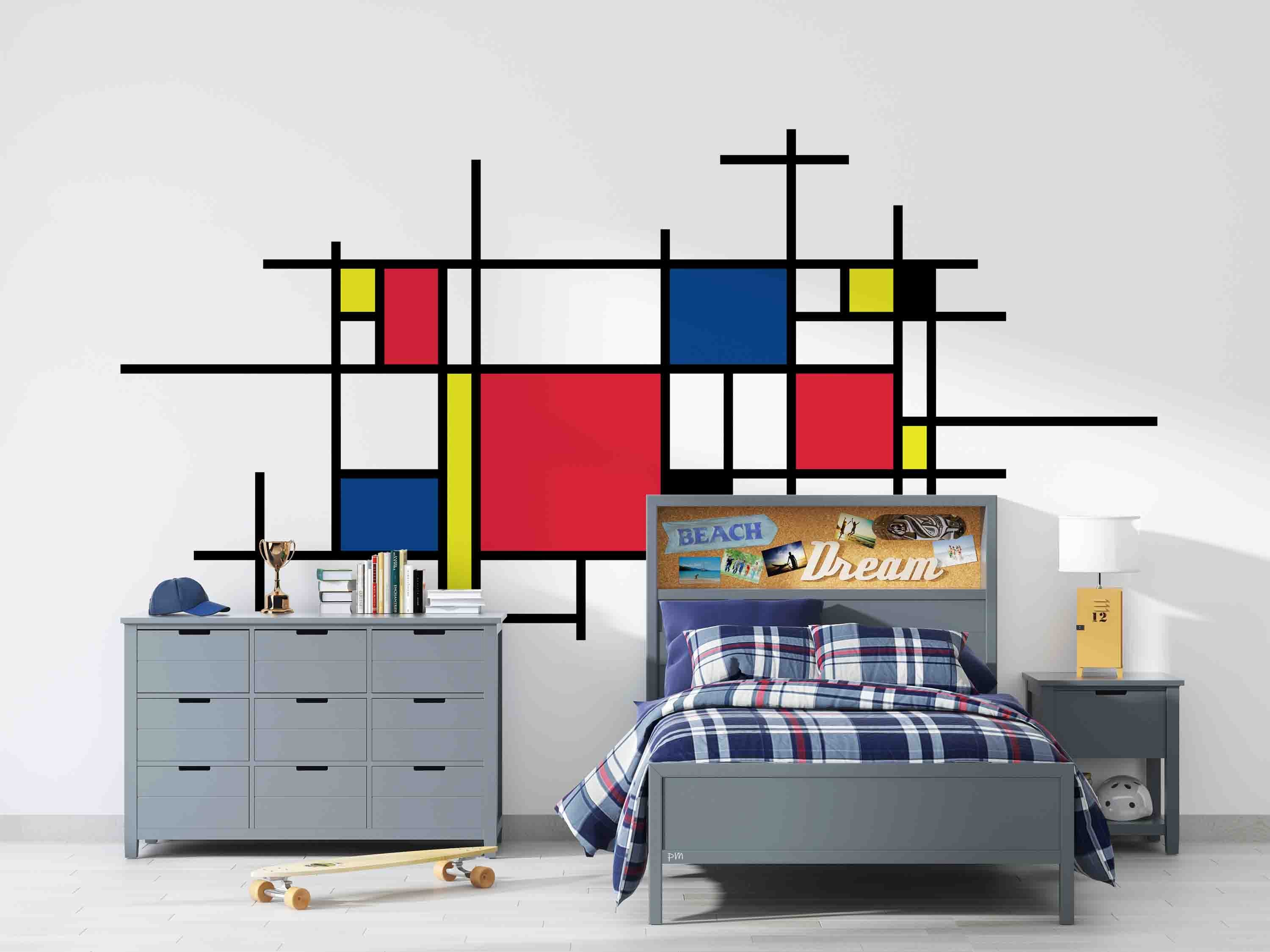 3D Modern Piet Mondrian Style Geometric Squares Wall Mural Wallpaper GD 1156- Jess Art Decoration