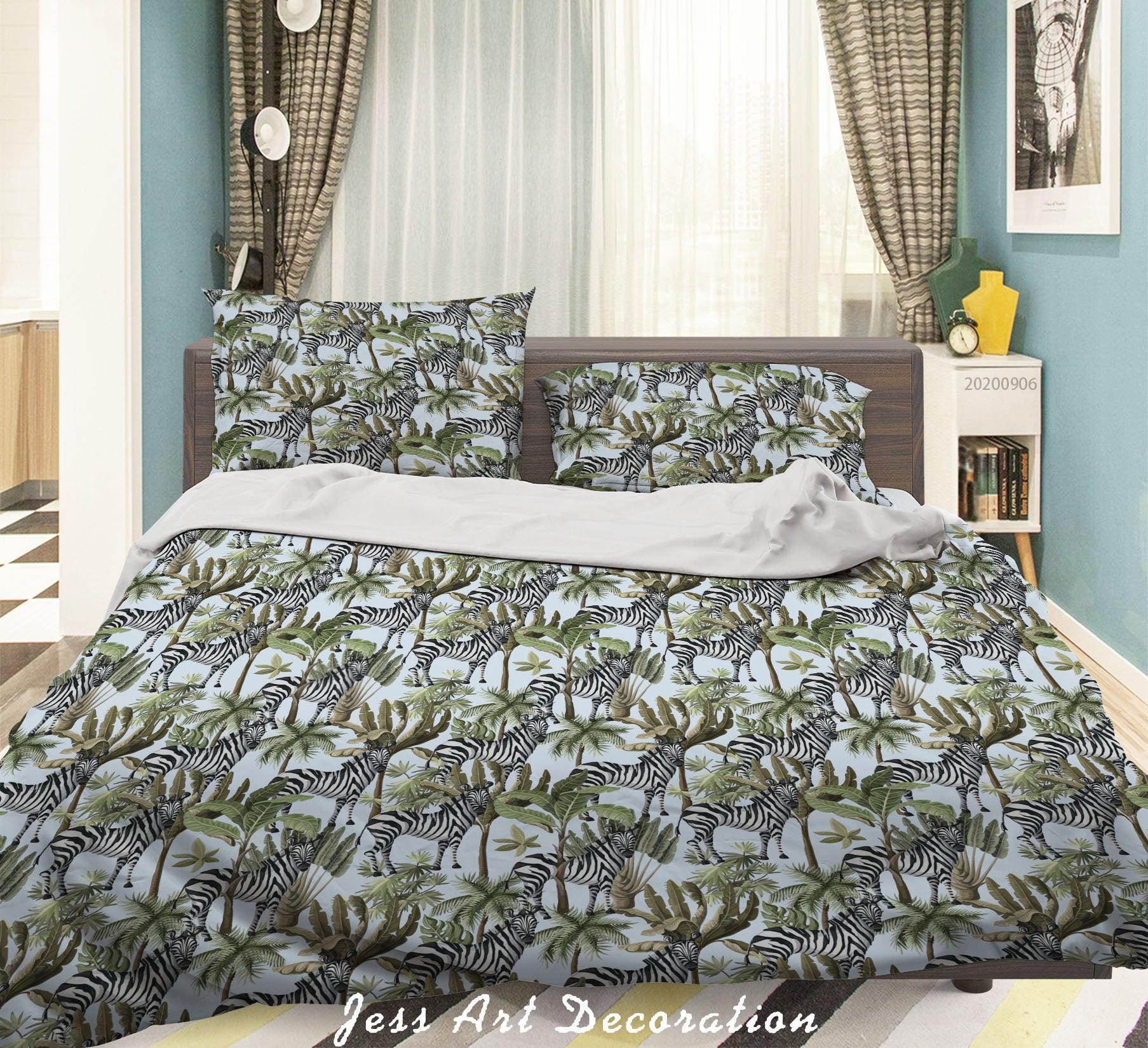 3D Vintage Leaves Zebra Floral Pattern Quilt Cover Set Bedding Set Duvet Cover Pillowcases WJ 3657- Jess Art Decoration