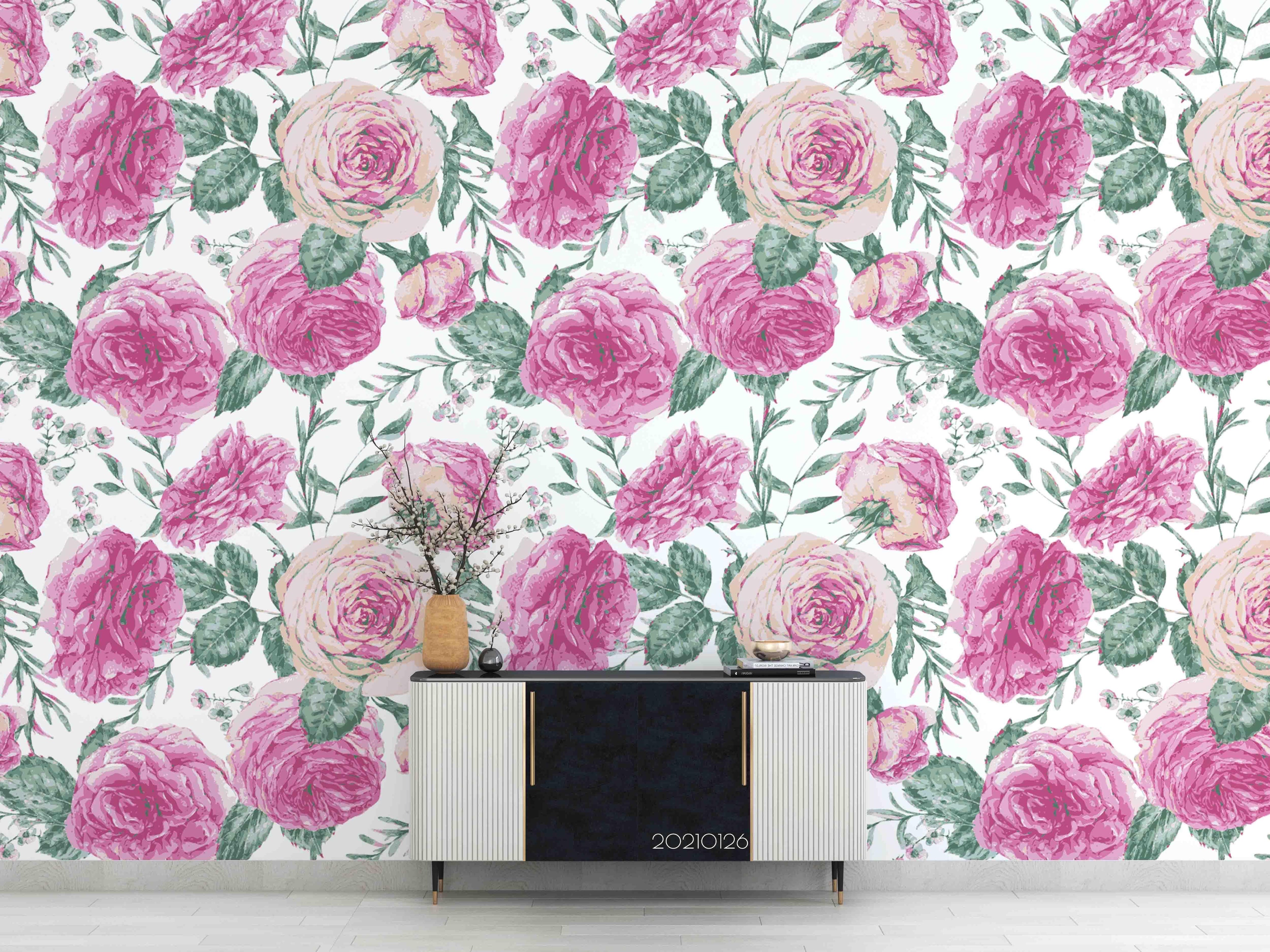 3D Hand Drawn Pink Floral Wall Mural Wallpaper LQH 57- Jess Art Decoration