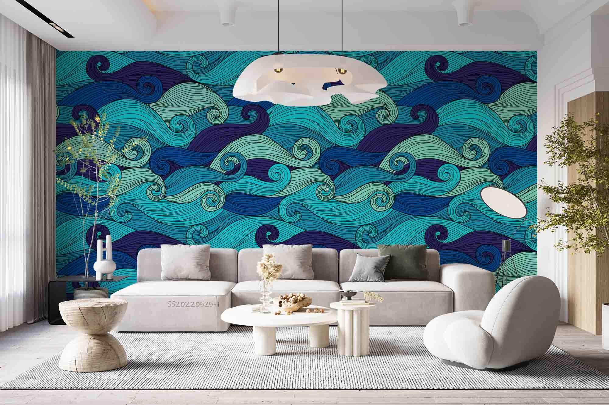 3D Abstract Wave Pattern Blue Green Wall Mural Wallpaper GD 4853- Jess Art Decoration