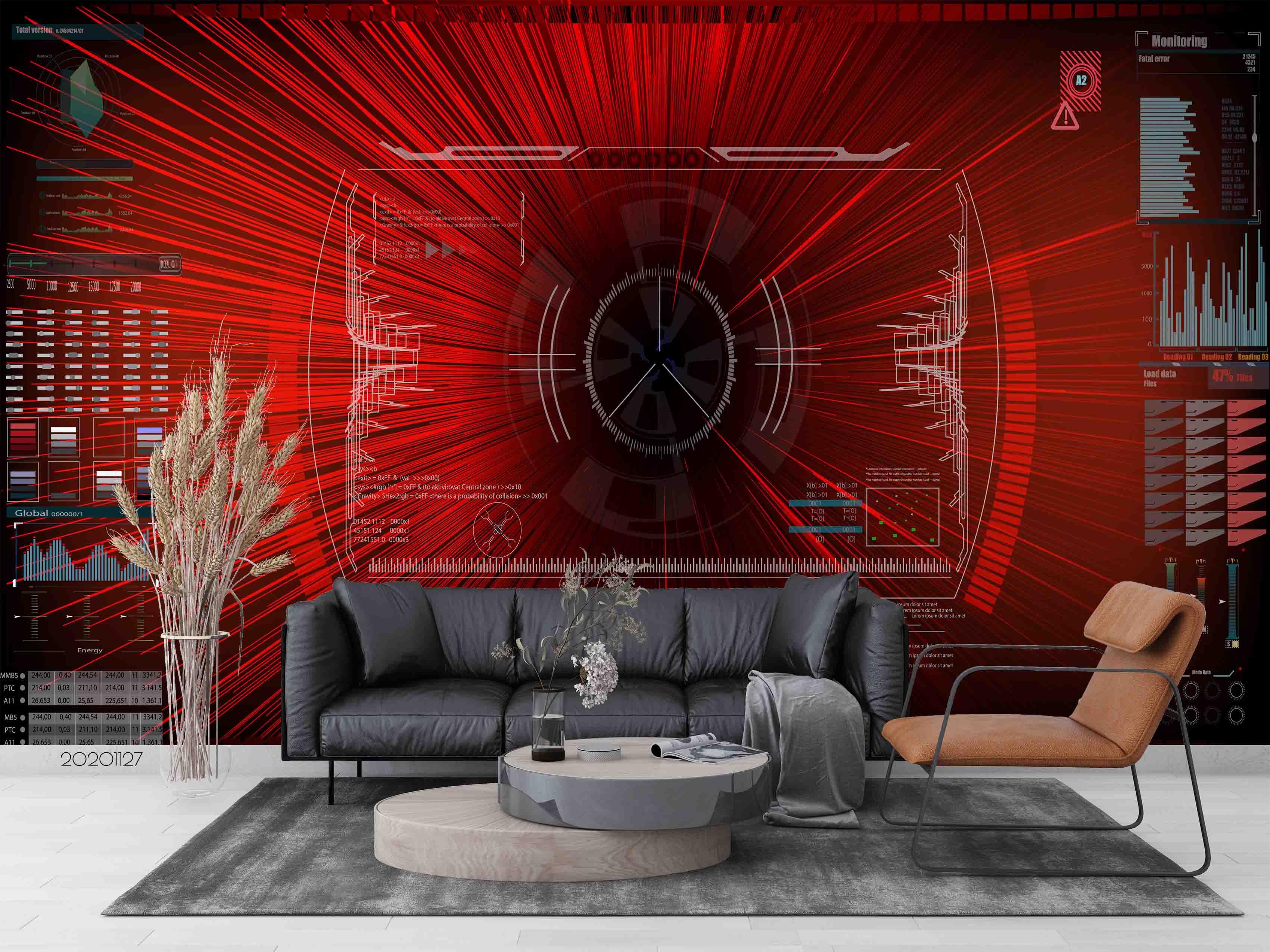 3D Abstract Red Futuristic Hud Screen Interface Wall Mural Wallpaper LXL- Jess Art Decoration