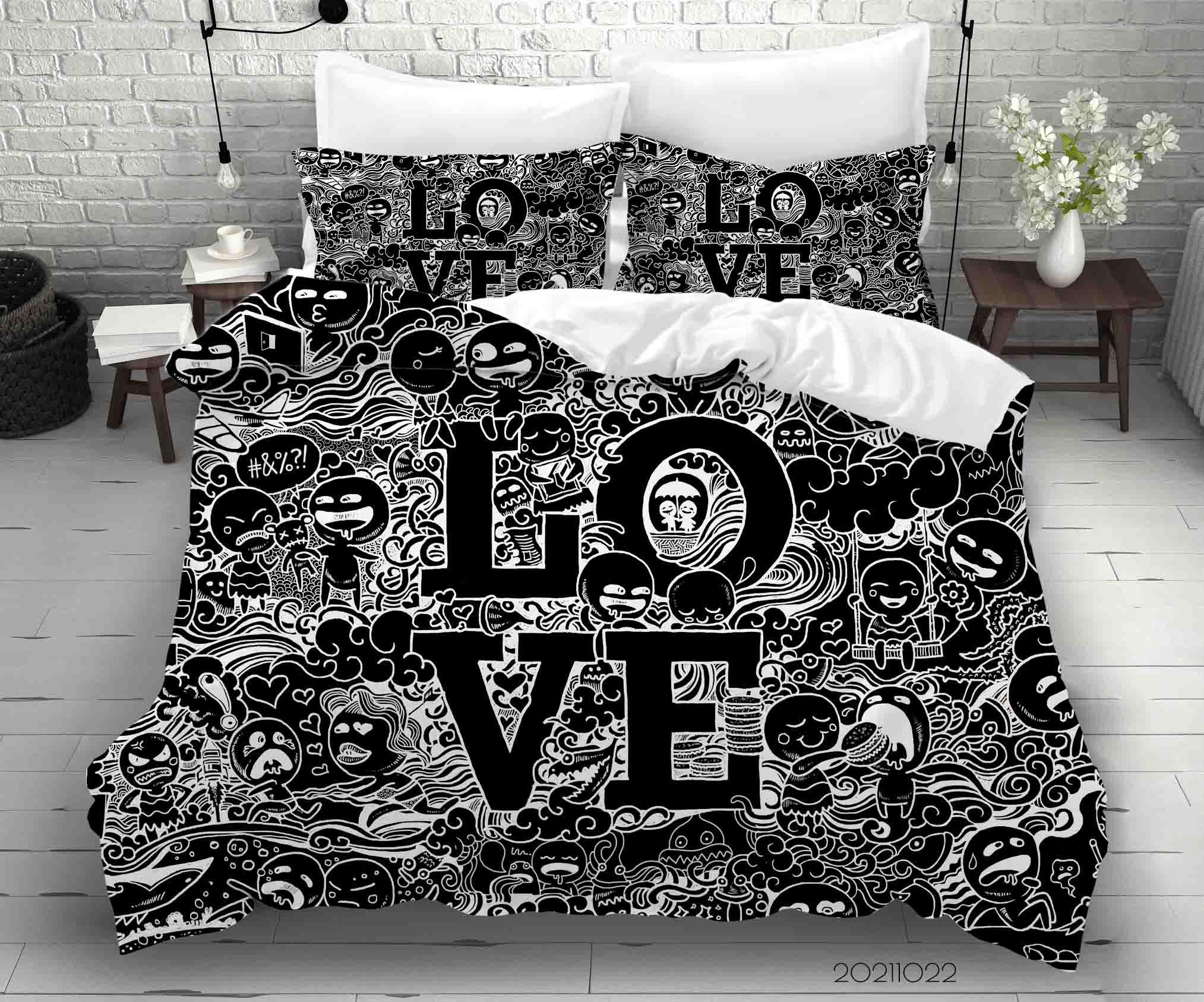 3D Abstract Love Illustration Art Doodle Quilt Cover Set Bedding Set Duvet Cover Pillowcases 103- Jess Art Decoration
