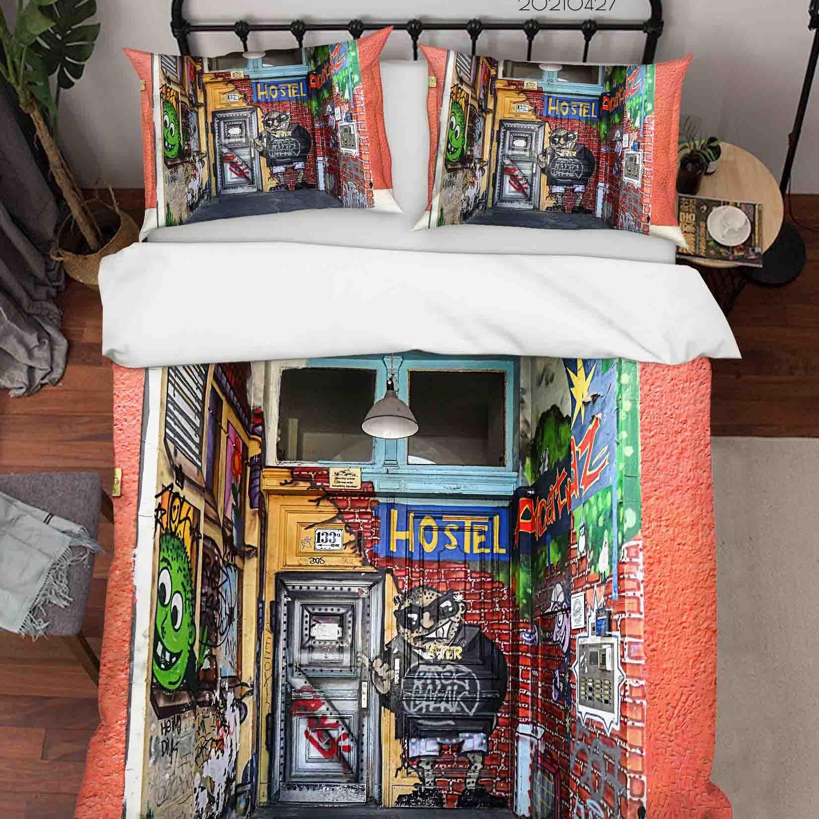 3D Abstract Colored Street Graffiti Quilt Cover Set Bedding Set Duvet Cover Pillowcases 131- Jess Art Decoration