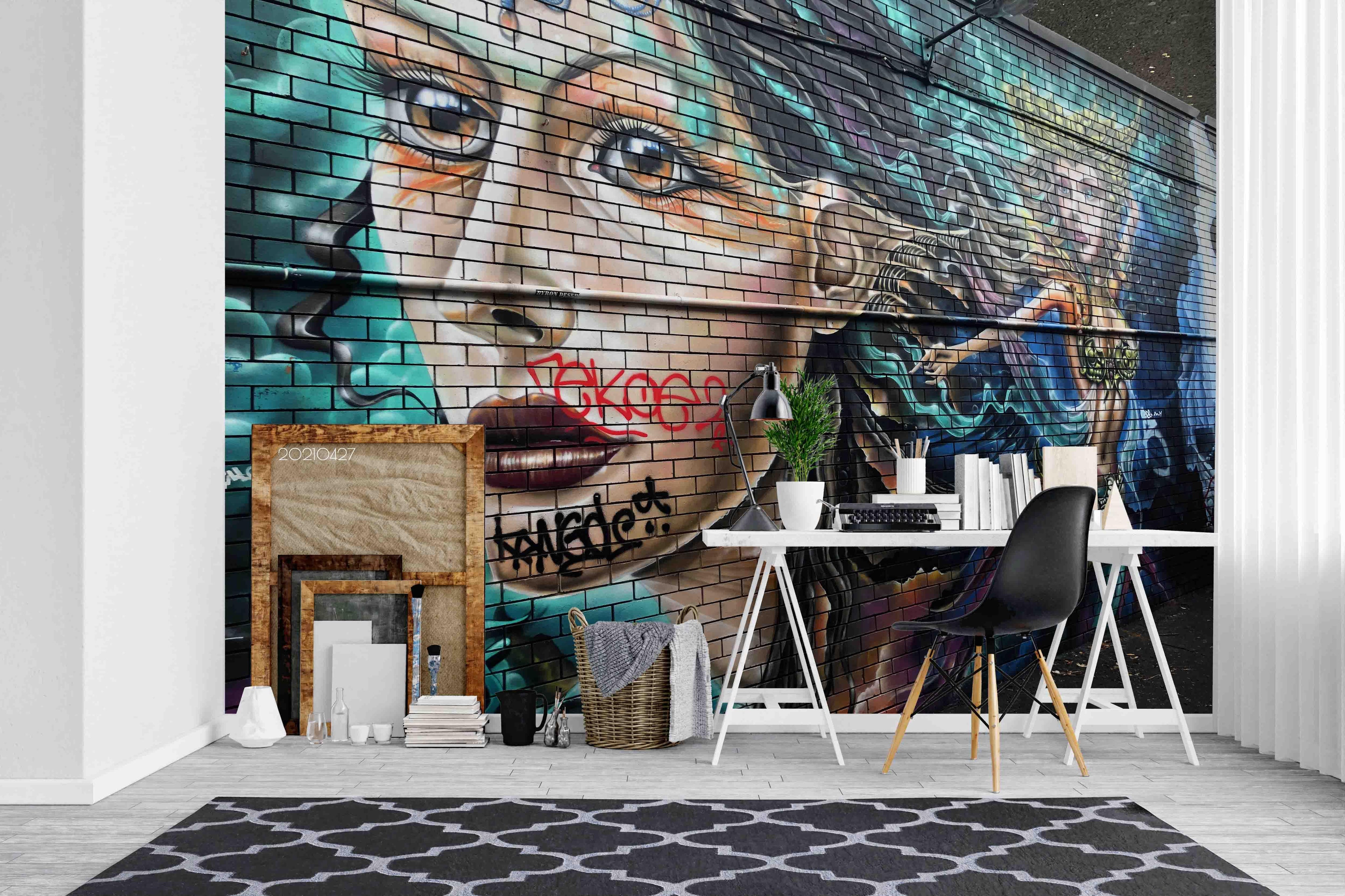 3D Abstract Colored Girl Street Graffiti Wall Mural Wallpaper LQH 47- Jess Art Decoration