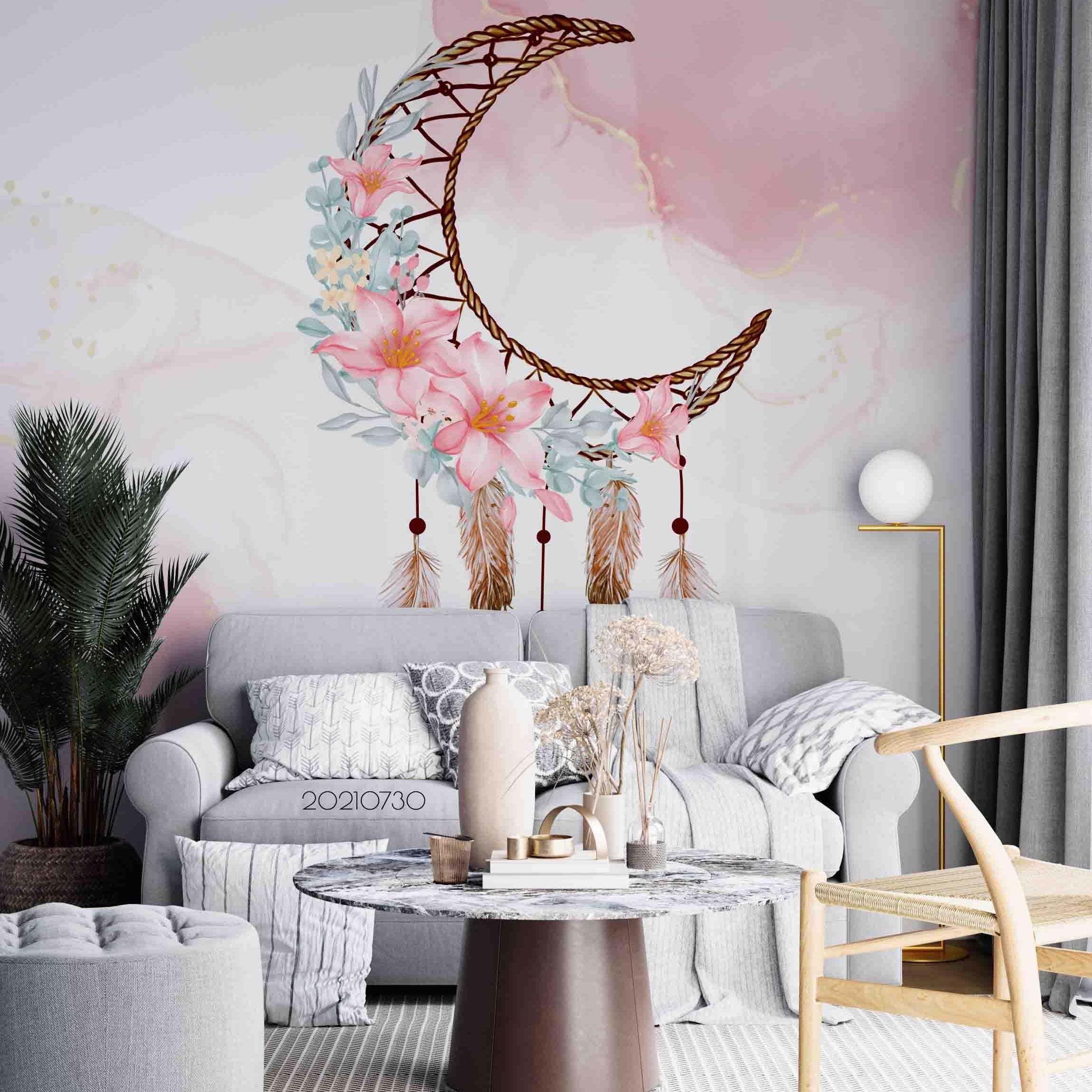 3D Watercolor Tribal Feather Floral Wall Mural Wallpaper SWW4480- Jess Art Decoration