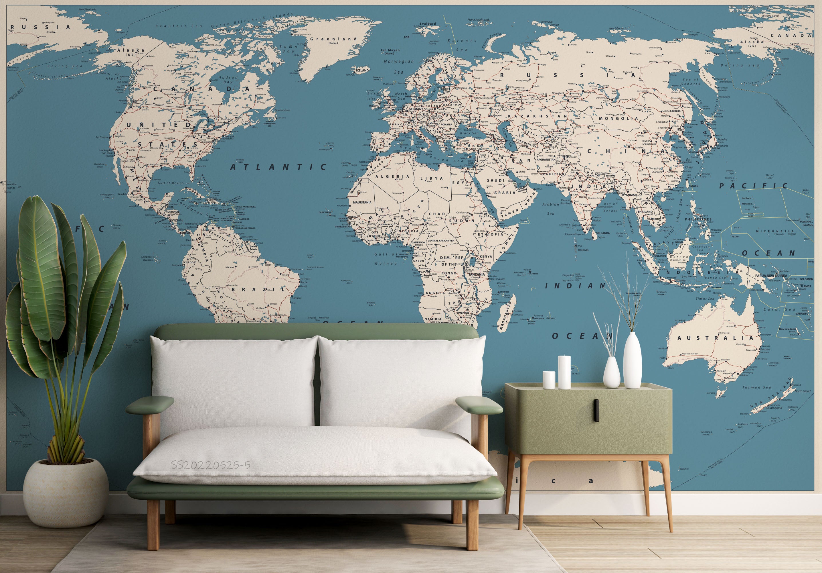 3D Detailed World Map Wall Mural Wallpaper GD 948- Jess Art Decoration