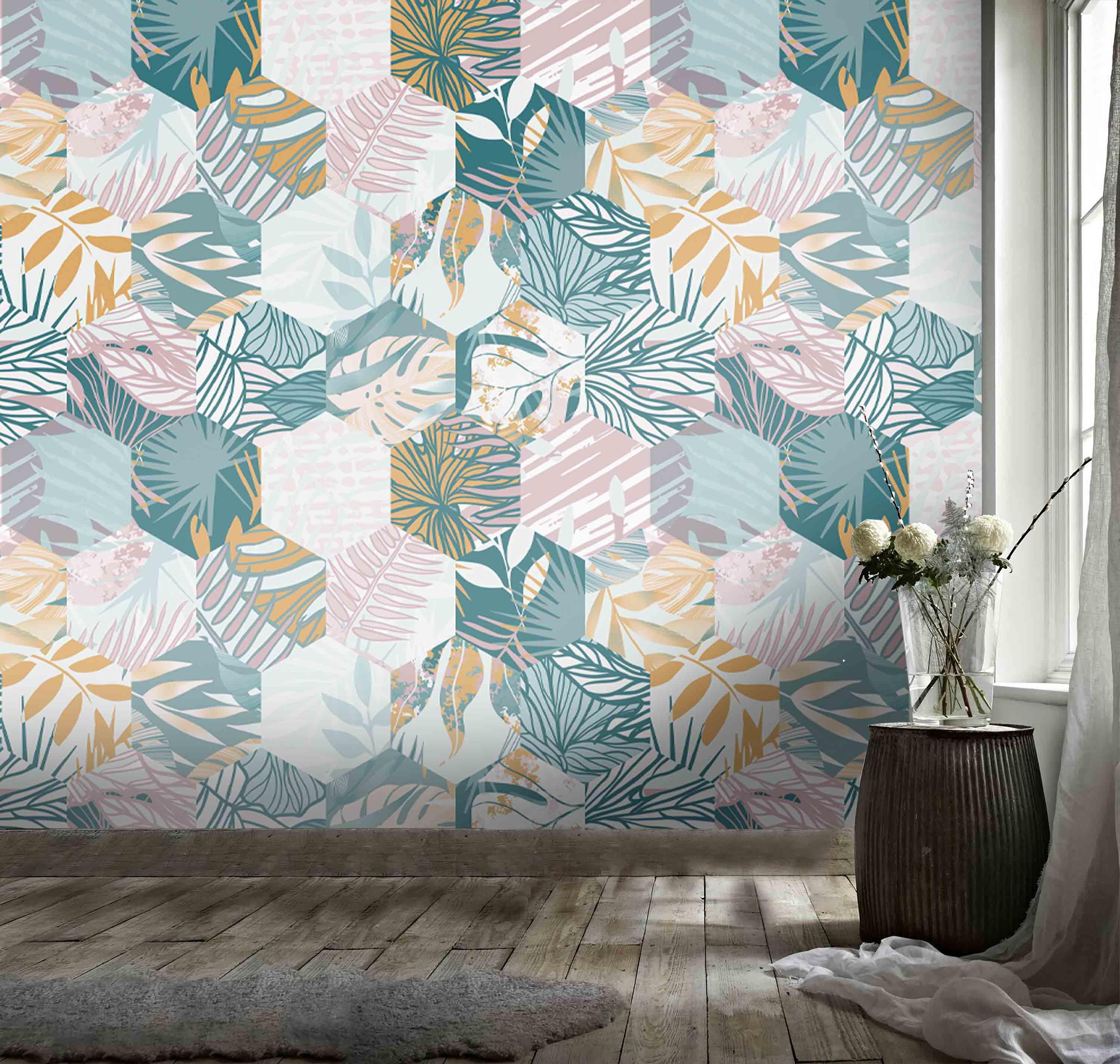 3D Hexagon Leaves Honeycomb Wall Mural Wallpaper 166- Jess Art Decoration